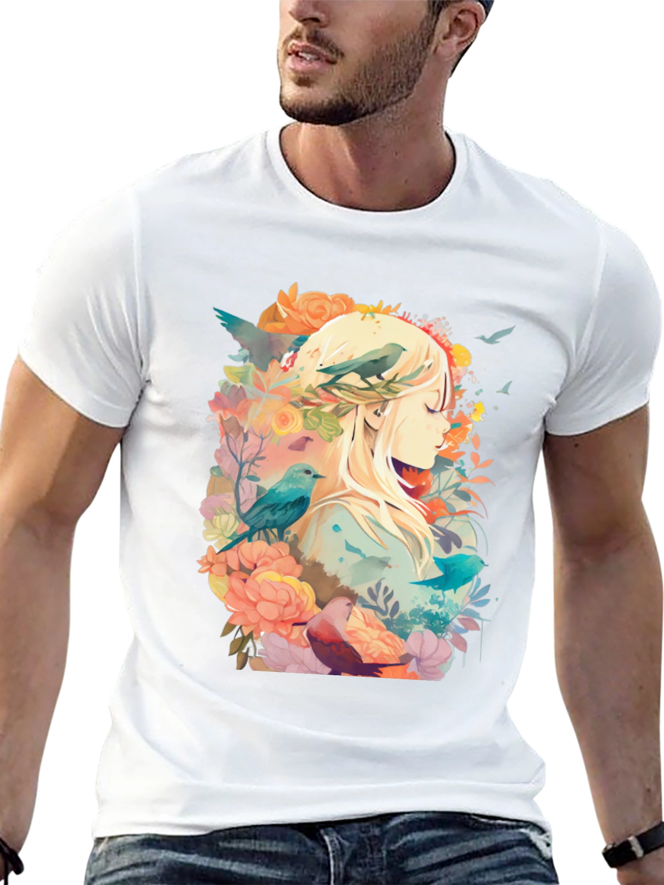 Natures Embrace Tee - Floral Bird Design