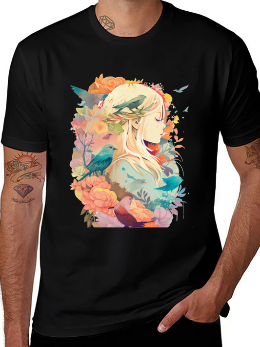 Natures Embrace Tee - Floral Bird Design