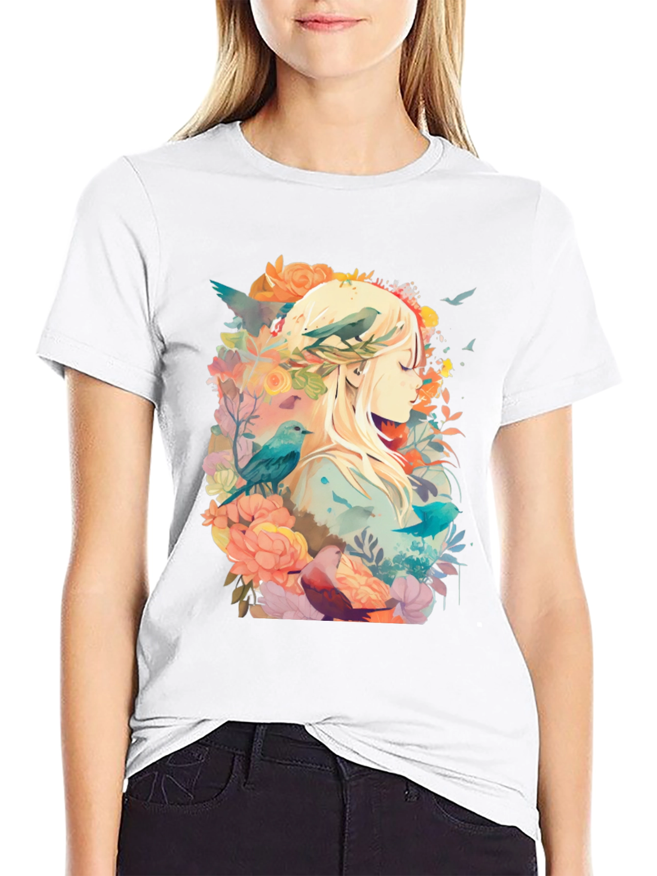 Natures Embrace Tee - Floral Bird Design