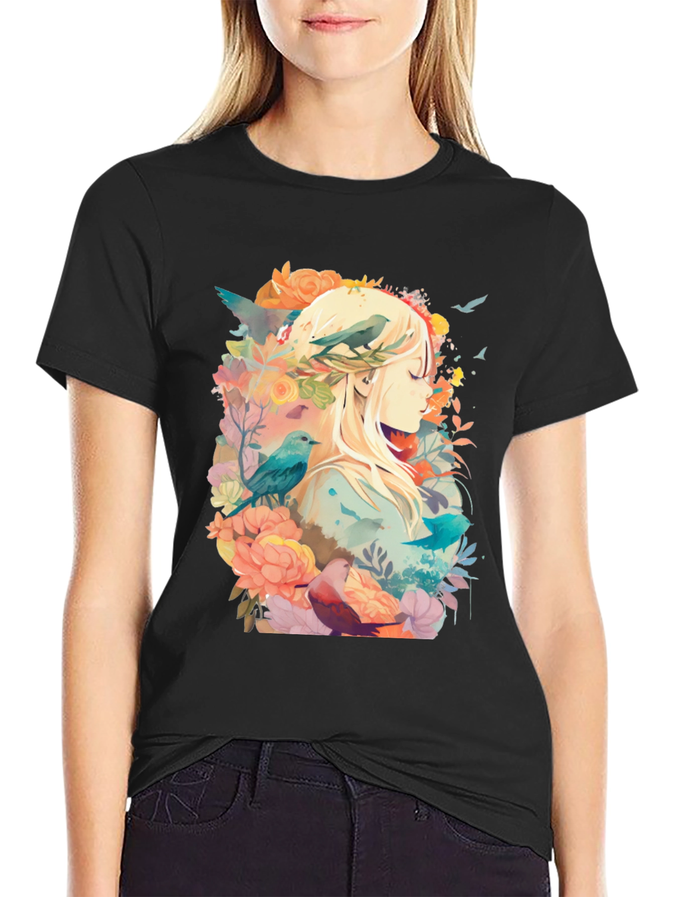 Natures Embrace Tee - Floral Bird Design