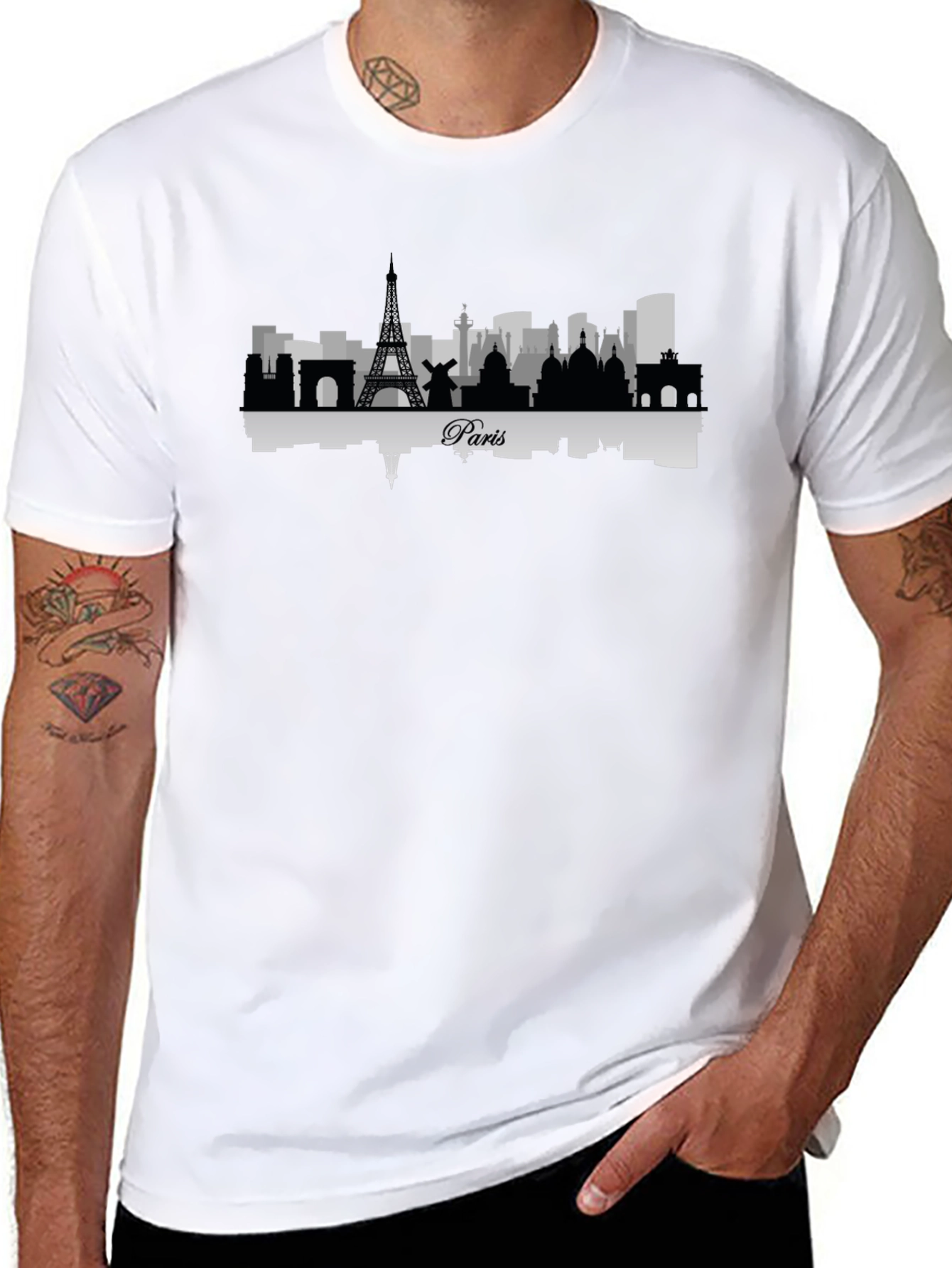 Paris Skyline Graphic Tee - Mens Black T-Shirt