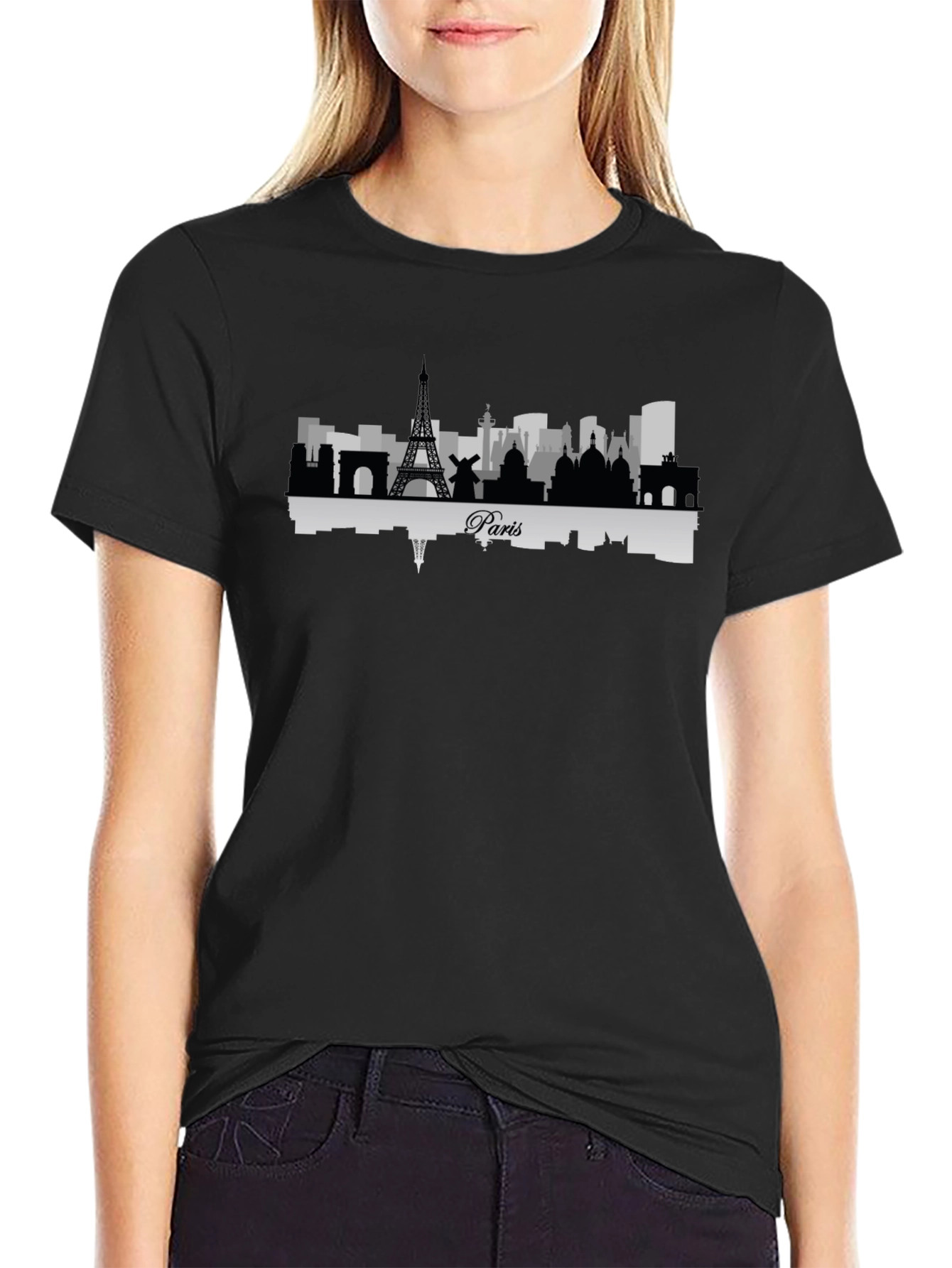 Paris Skyline Graphic Tee - Mens Black T-Shirt