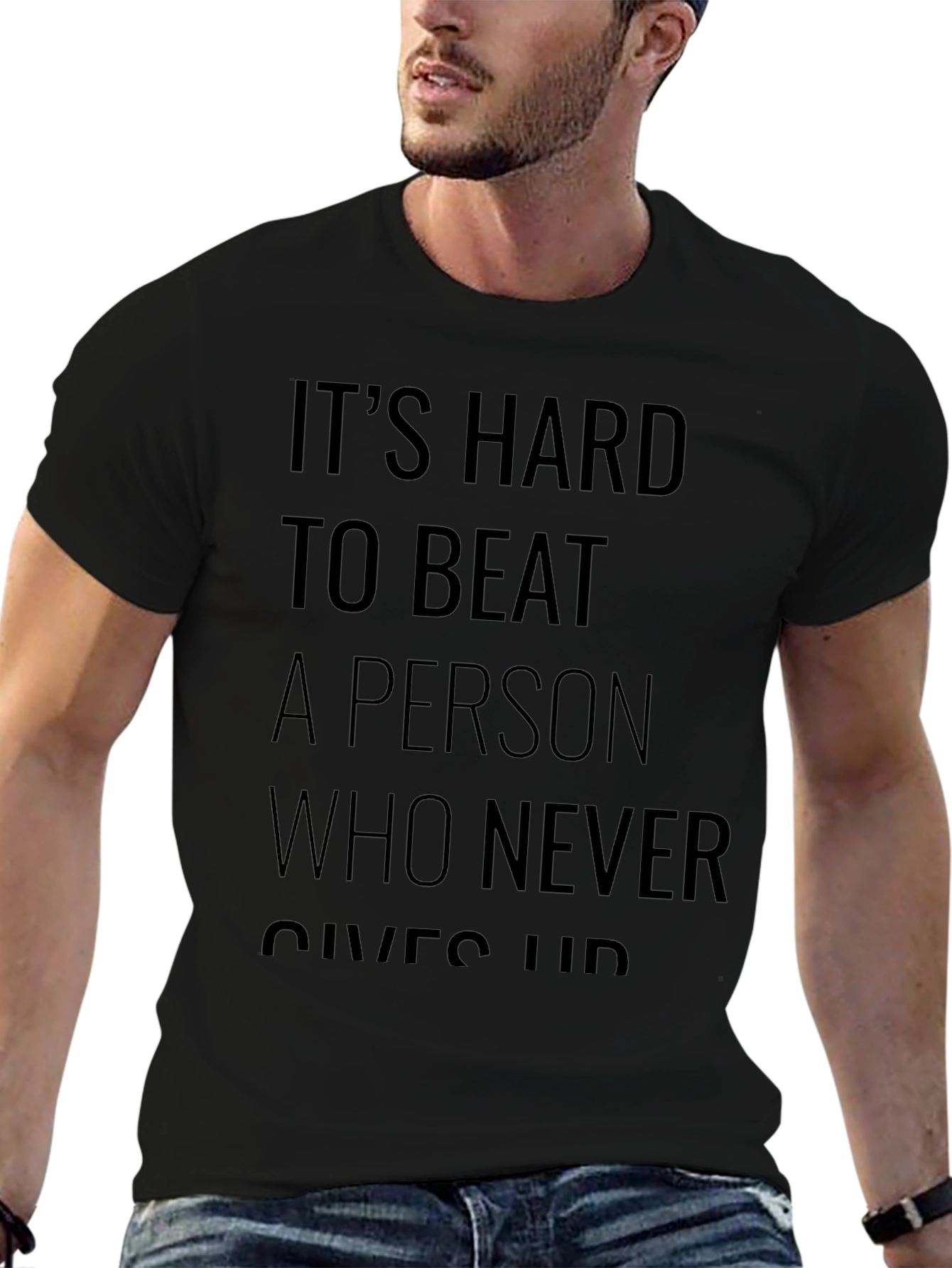 Motivational Black T-Shirt: Never Give Up
