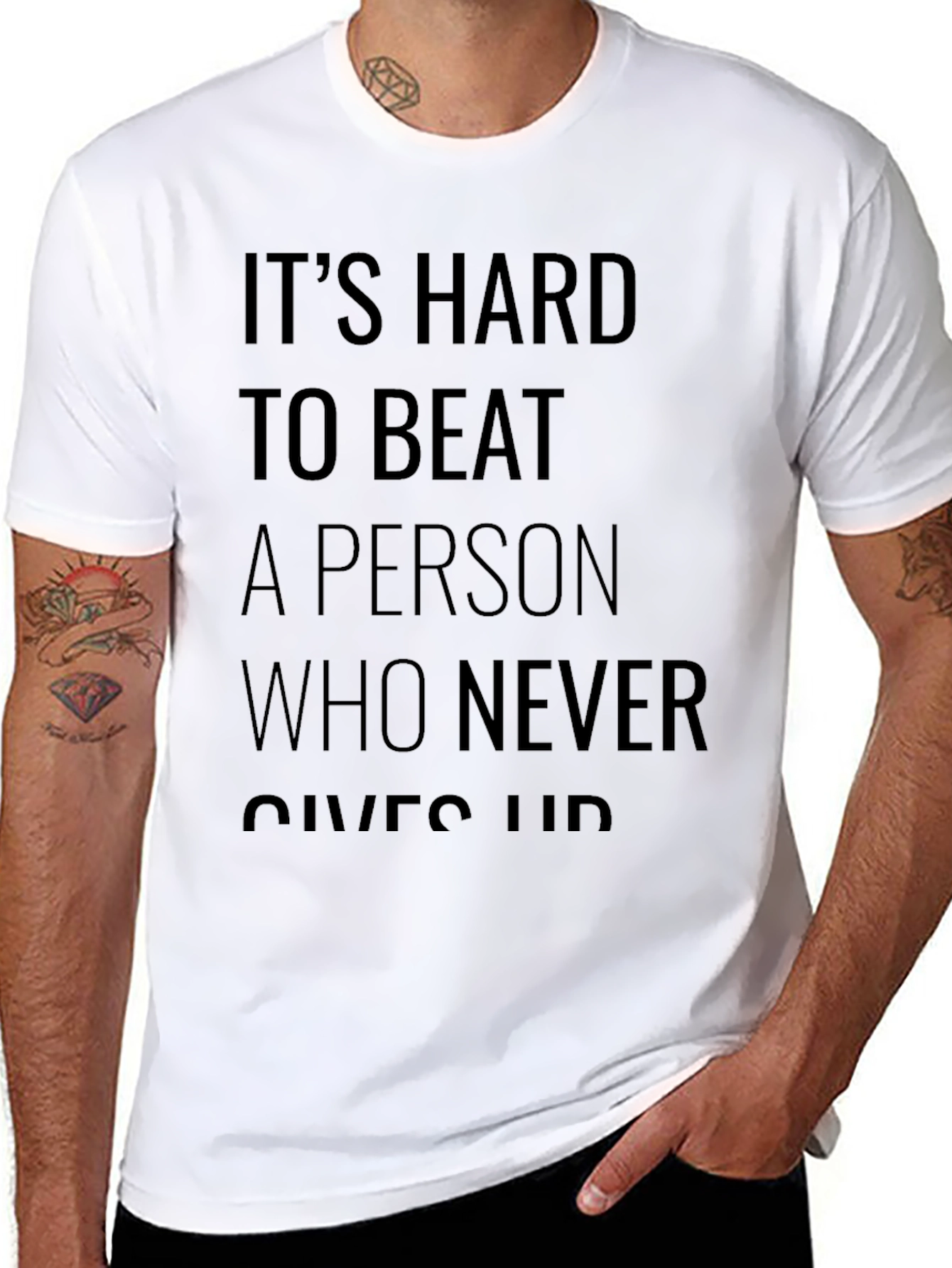 Motivational Black T-Shirt: Never Give Up