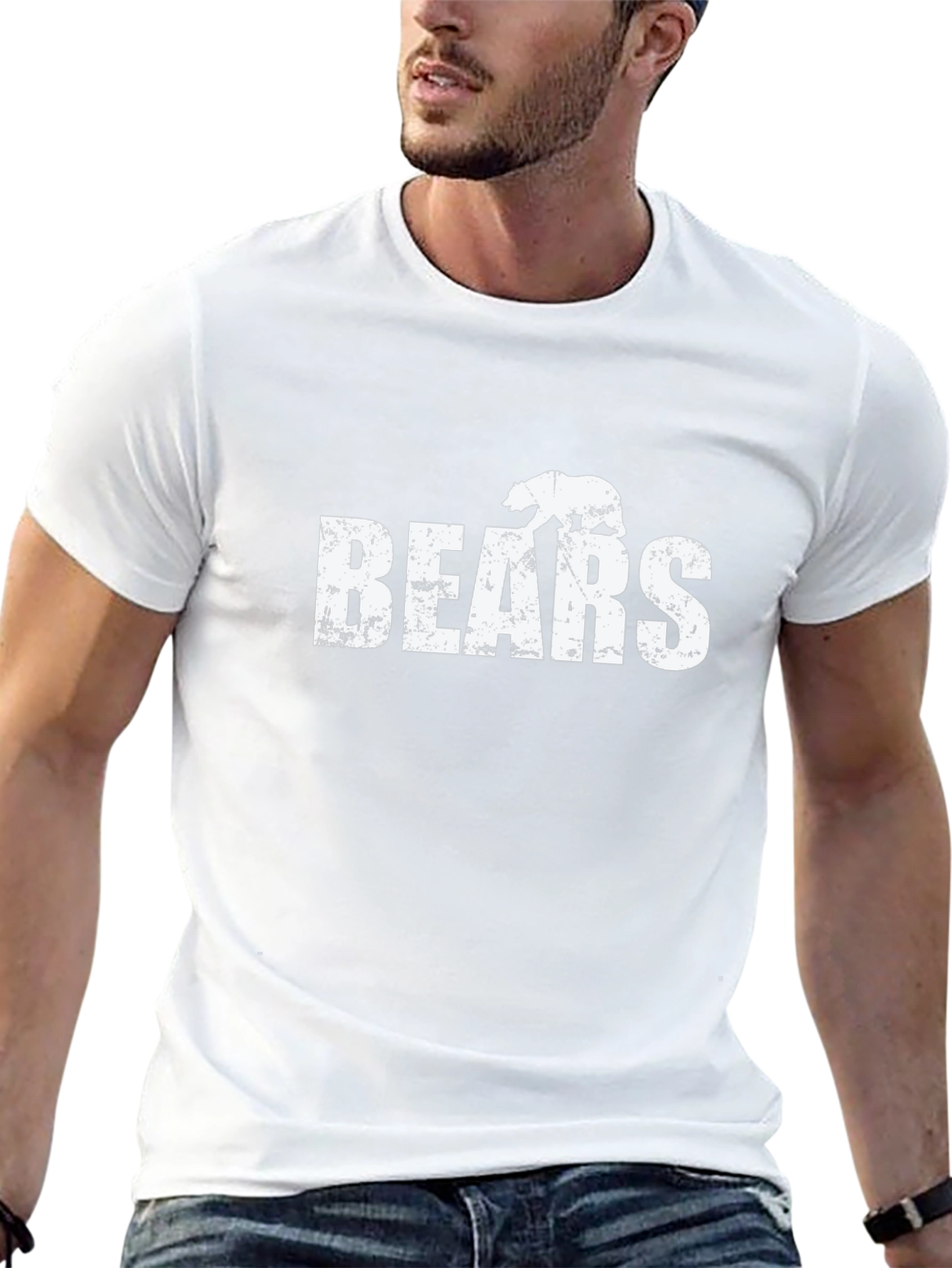 Distressed Bears Graphic Tee - Black Cotton Casual Shirt