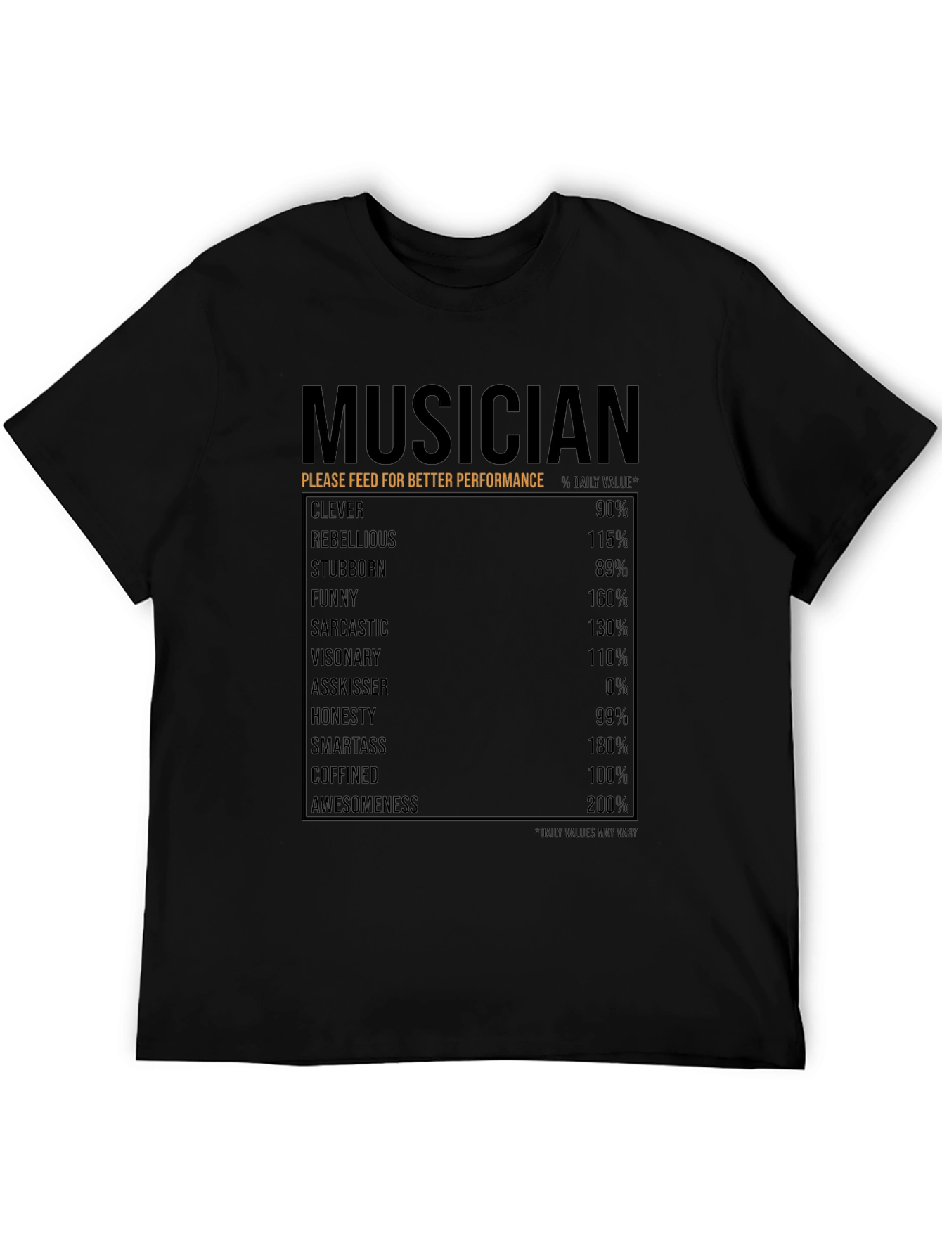 Musician Nutrition Facts T-Shirt - Clever Funny Awesome!