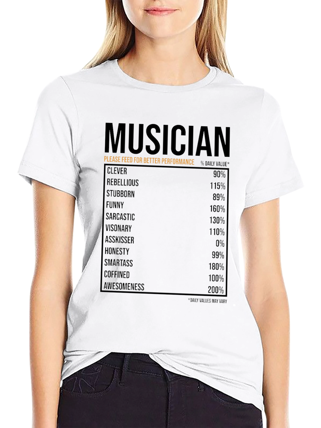 Musician Nutrition Facts T-Shirt - Clever Funny Awesome!