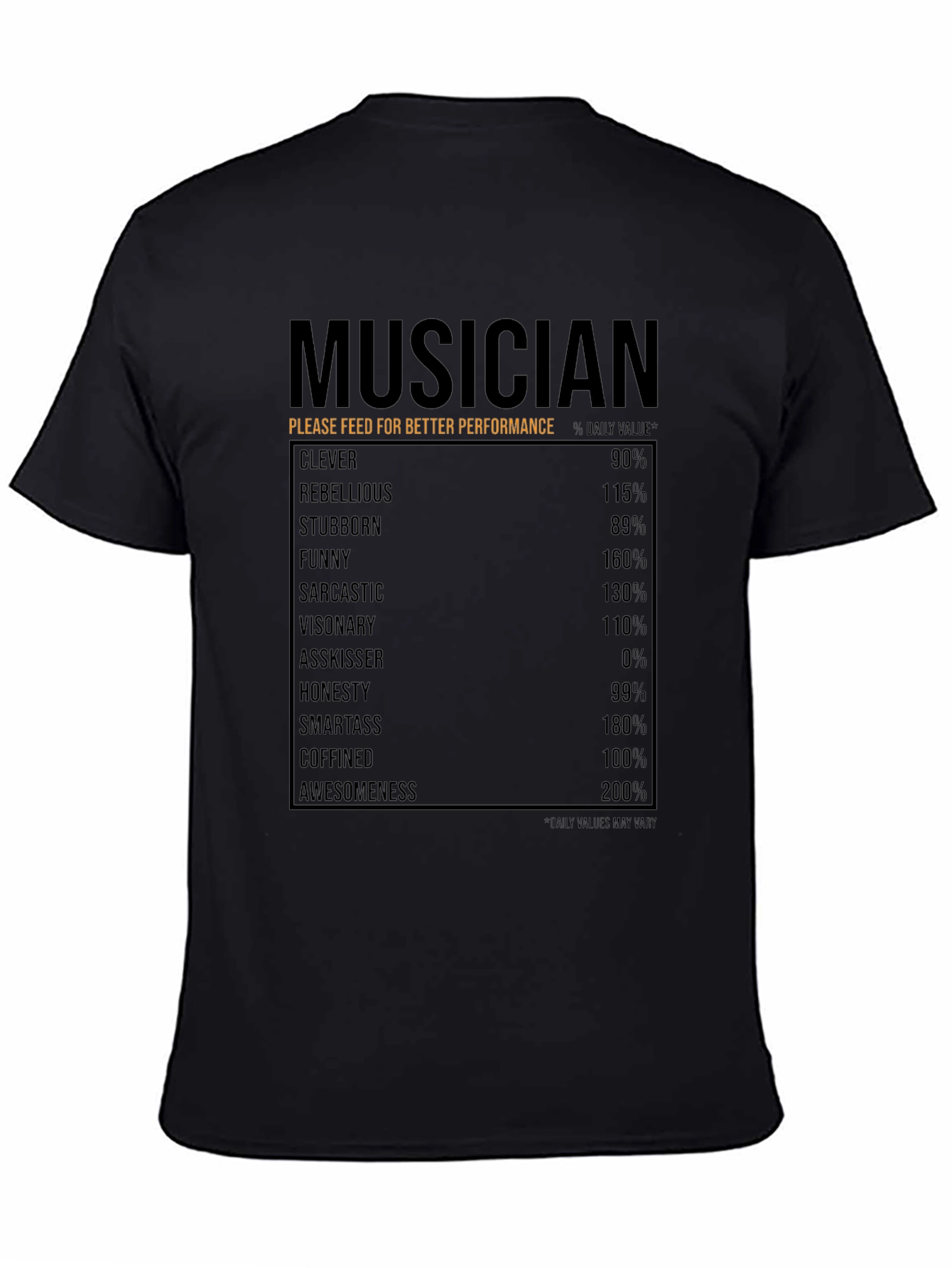 Musician Nutrition Facts T-Shirt - Clever Funny Awesome!