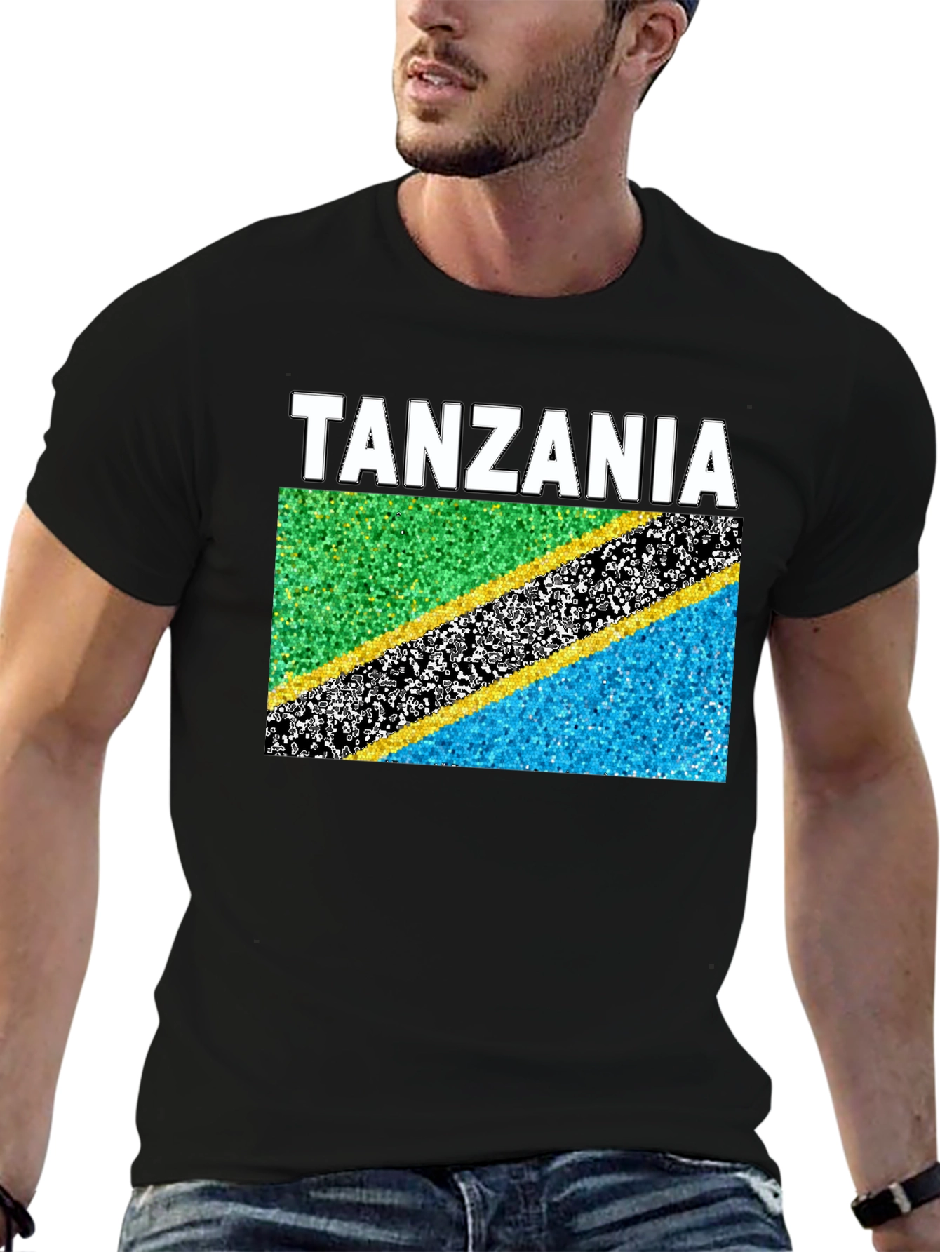 Tanzania Flag Graphic T-Shirt - Black Cotton Tee