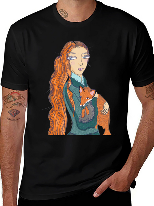 Girl and Fox Graphic Tee - Unique Design