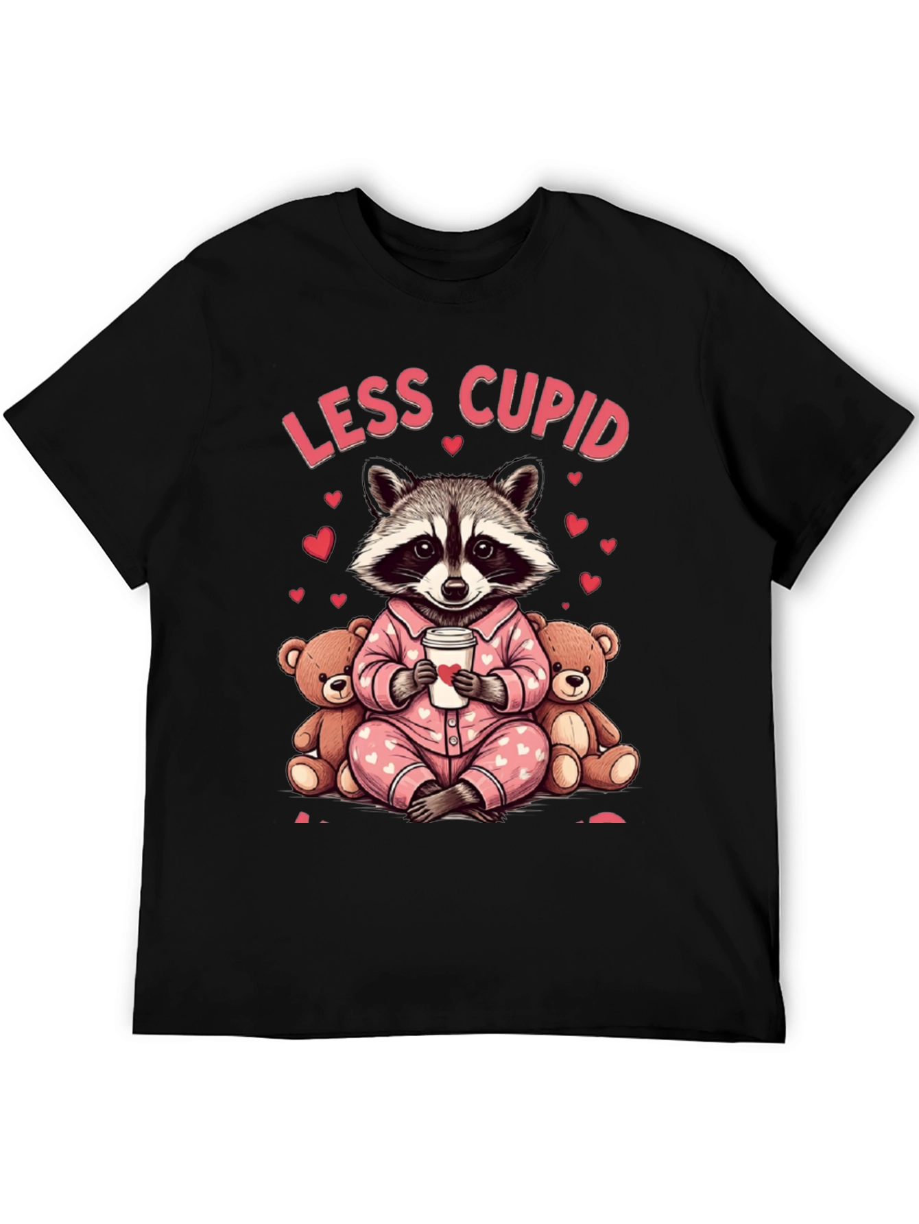 Less Cupid Raccoon Valentines Day Graphic Tee