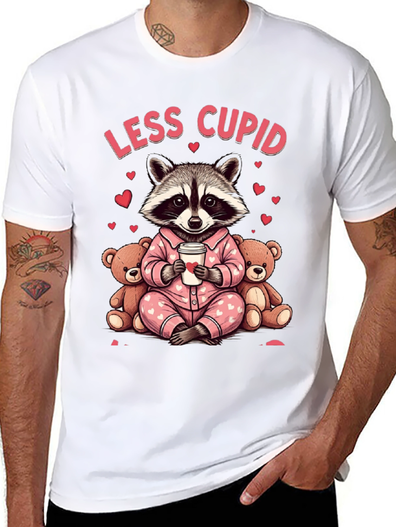 Less Cupid Raccoon Valentines Day Graphic Tee
