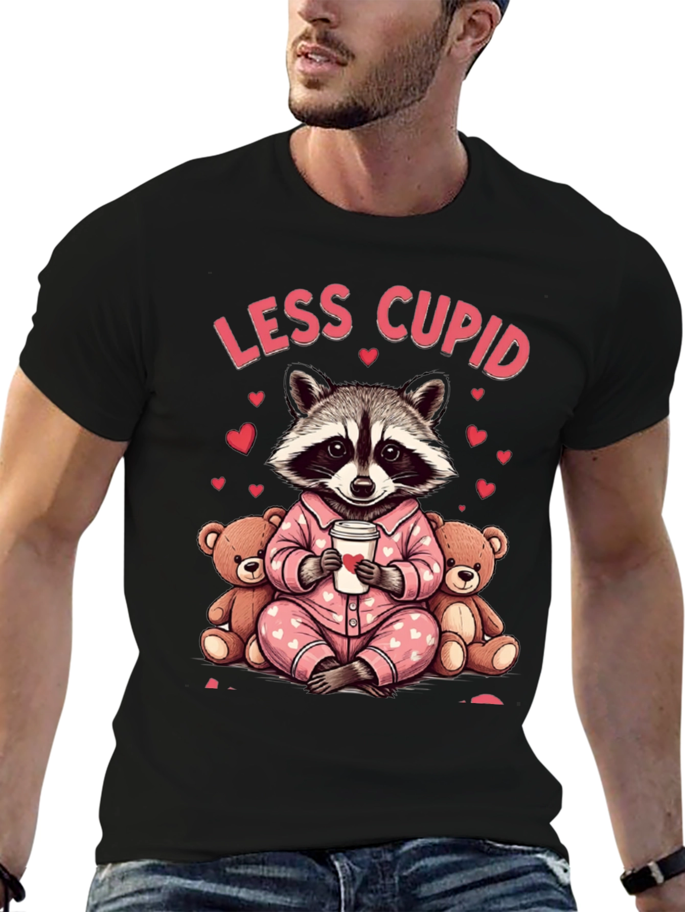 Less Cupid Raccoon Valentines Day Graphic Tee