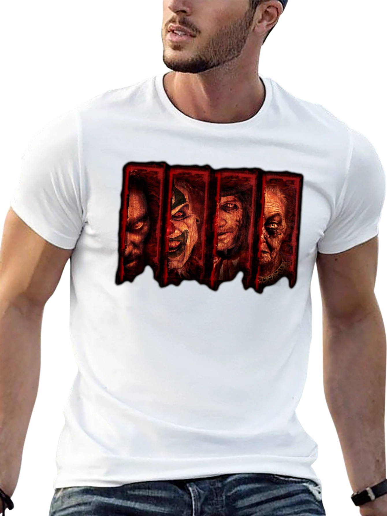 Horror Movie Villain Collage Black T-Shirt