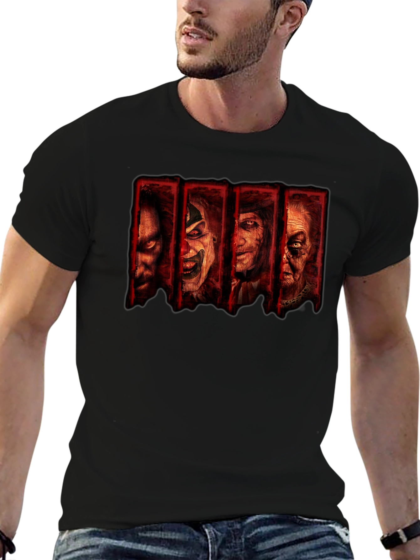 Horror Movie Villain Collage Black T-Shirt