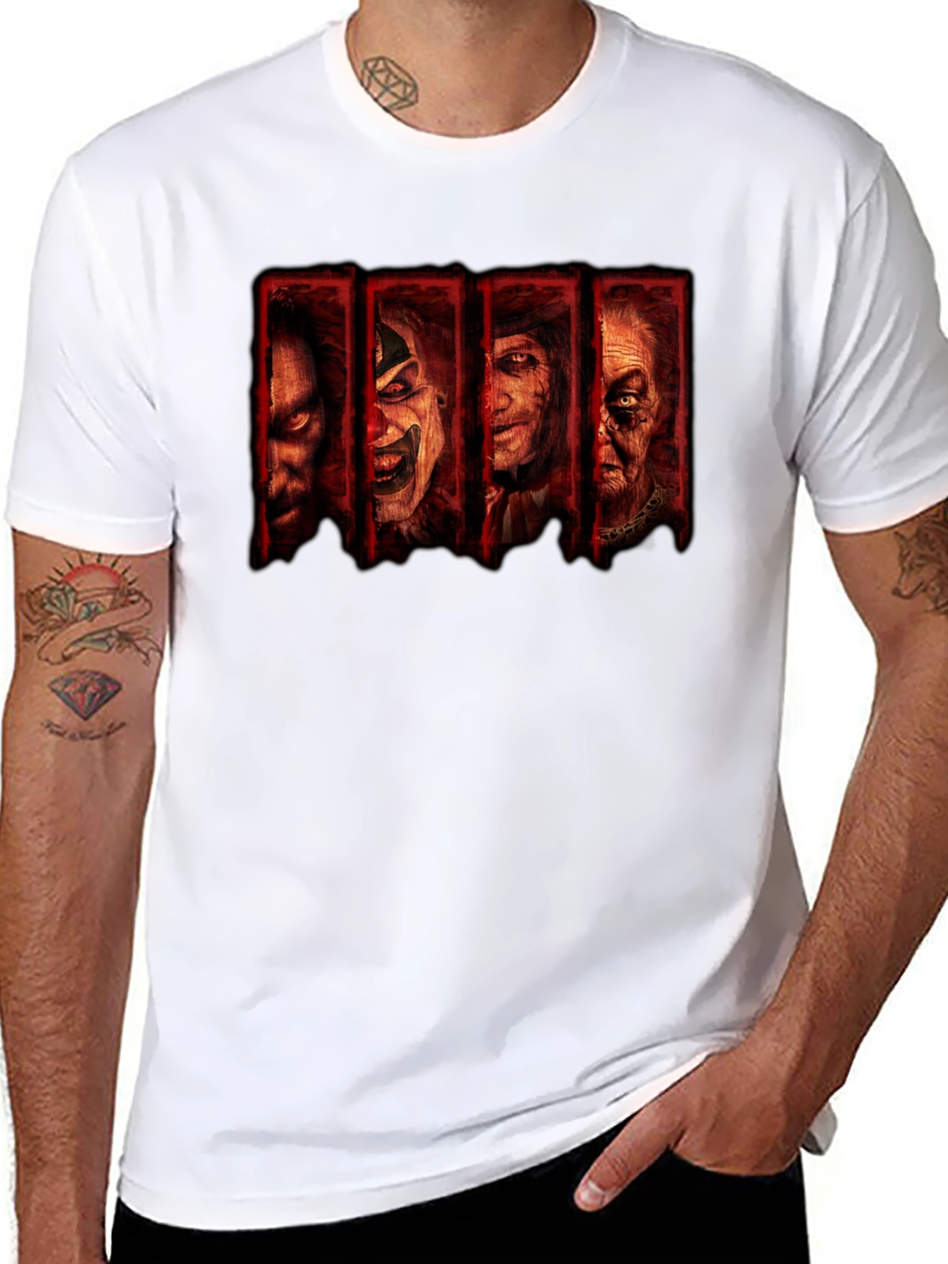 Horror Movie Villain Collage Black T-Shirt