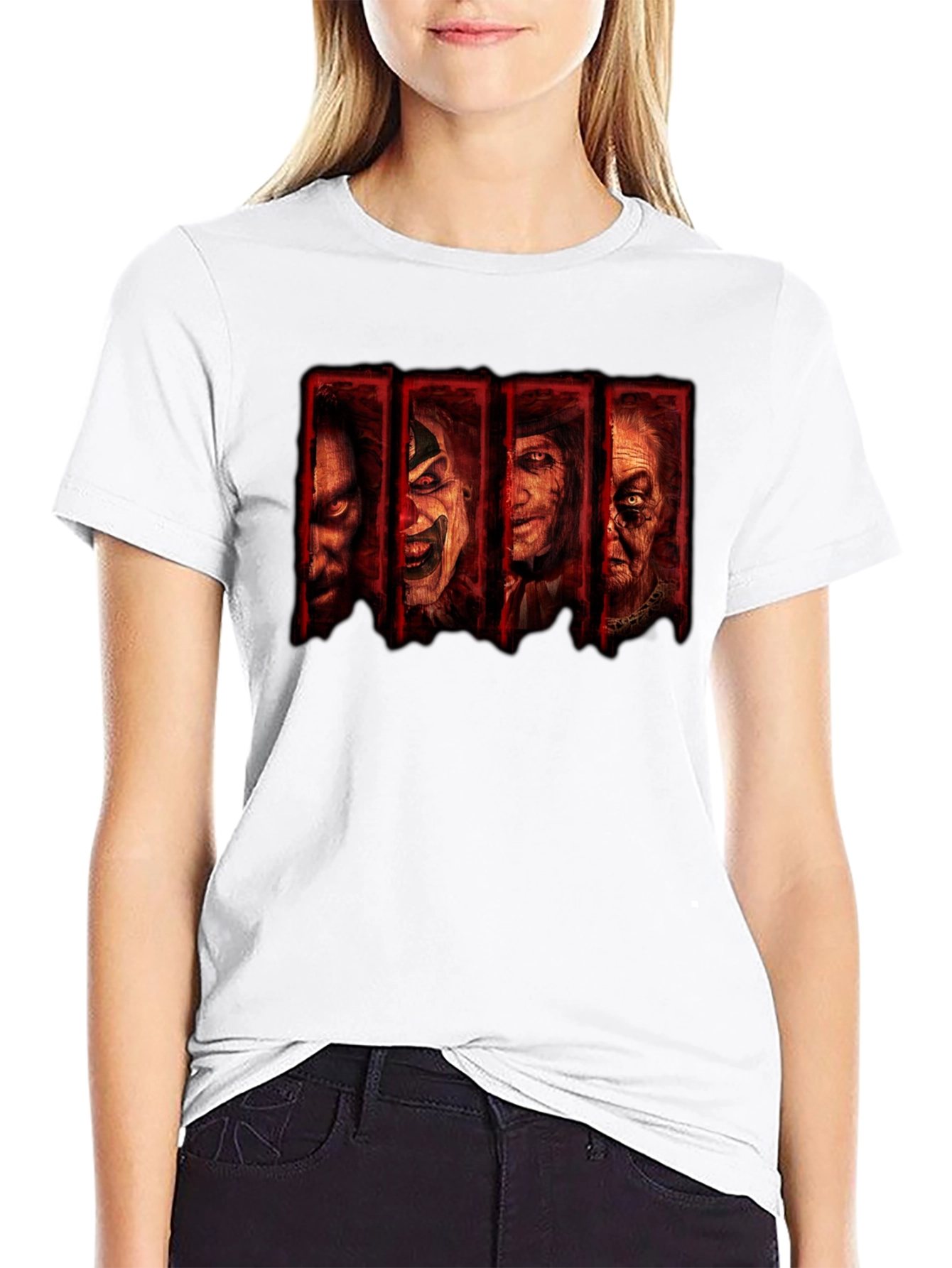 Horror Movie Villain Collage Black T-Shirt