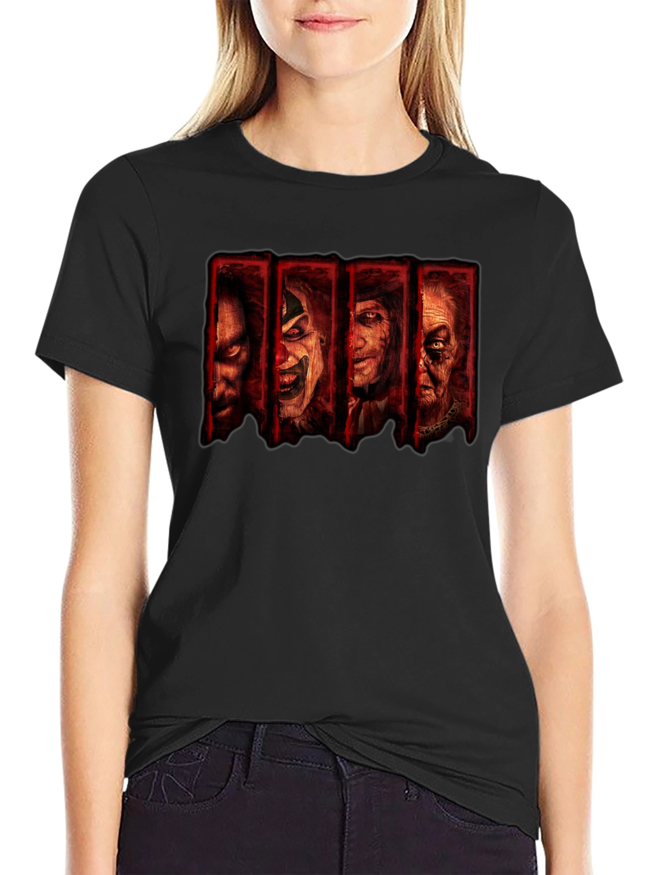 Horror Movie Villain Collage Black T-Shirt