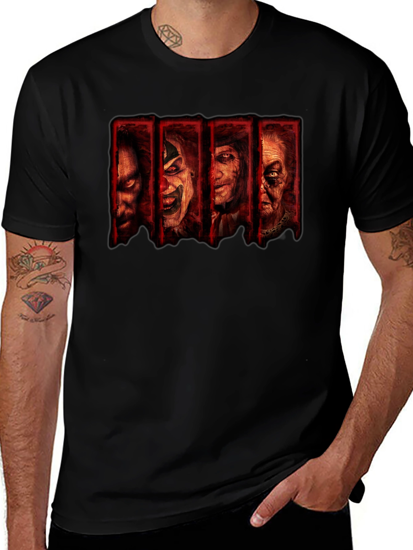 Horror Movie Villain Collage Black T-Shirt
