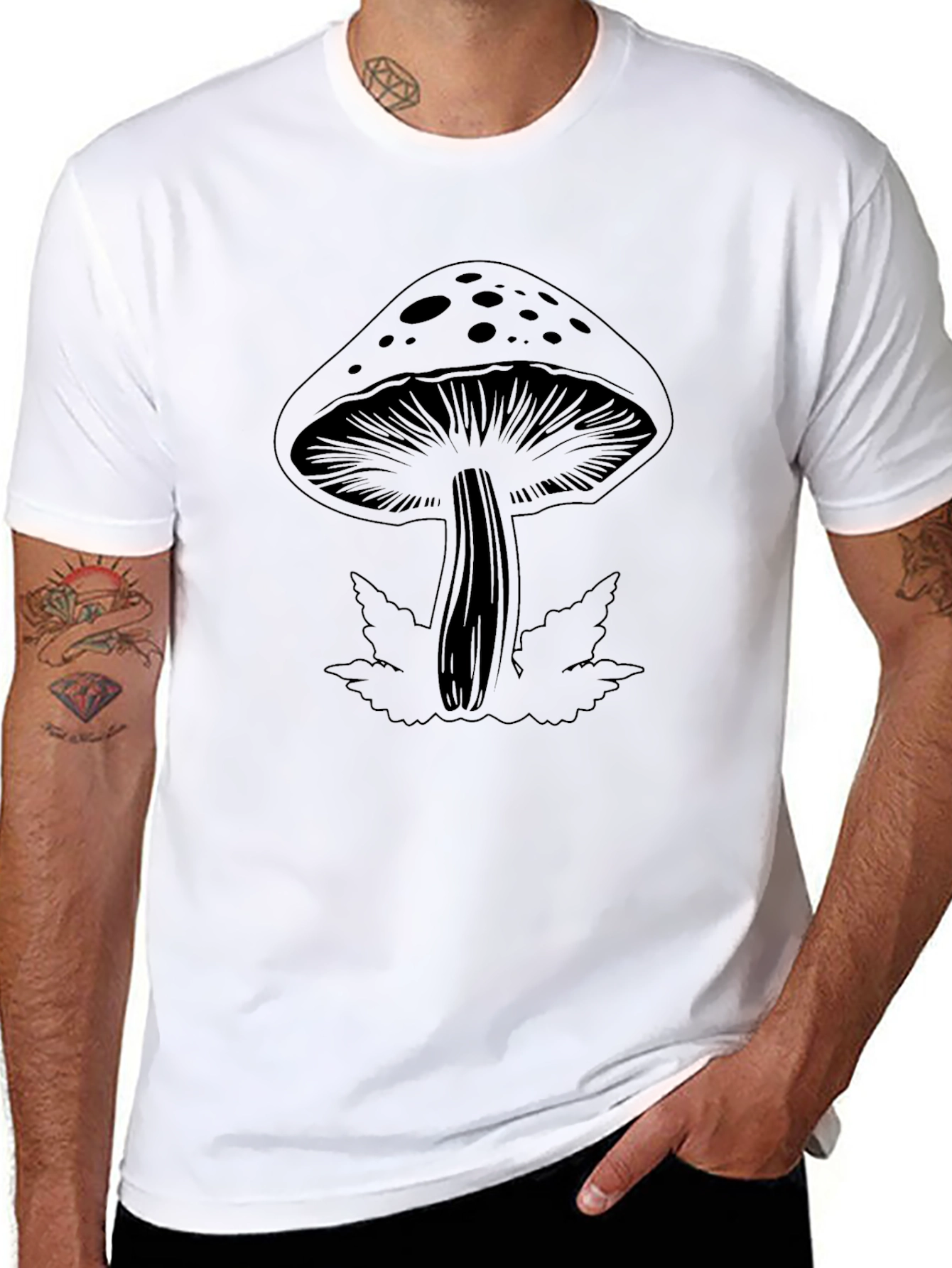 Mushroom Graphic Print Black T-Shirt
