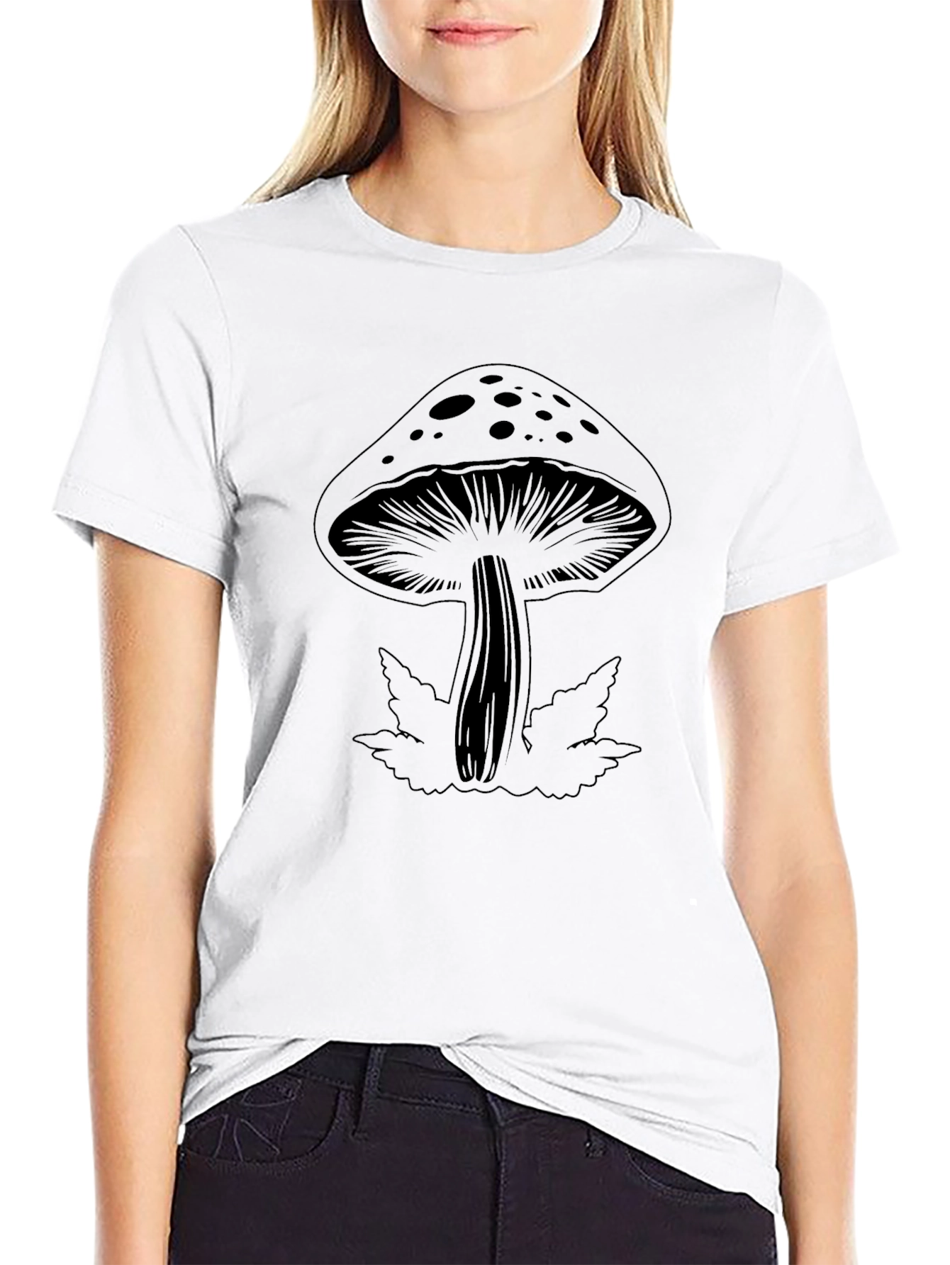 Mushroom Graphic Print Black T-Shirt