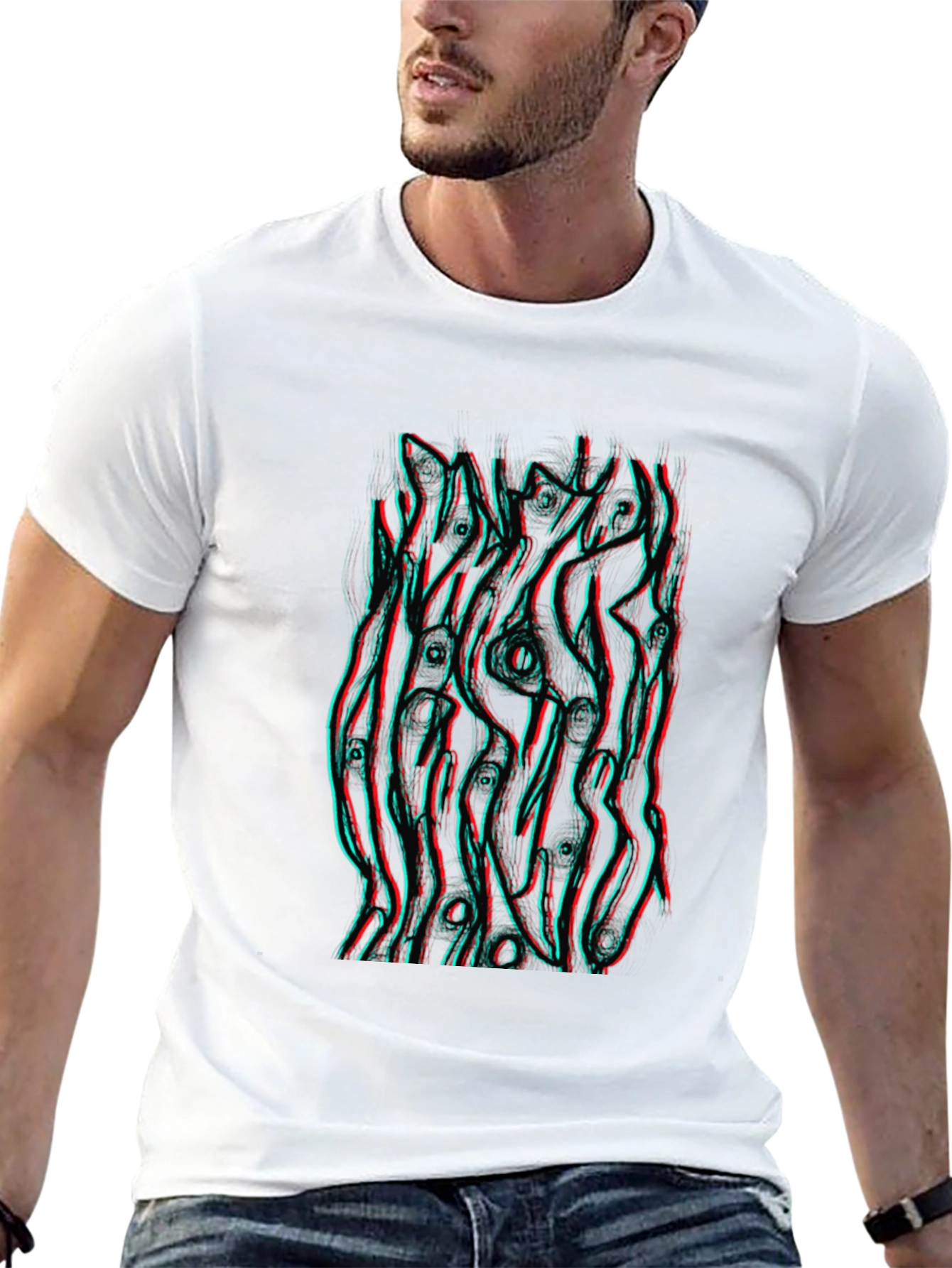 Abstract 3D Style Graphic Tee - Black