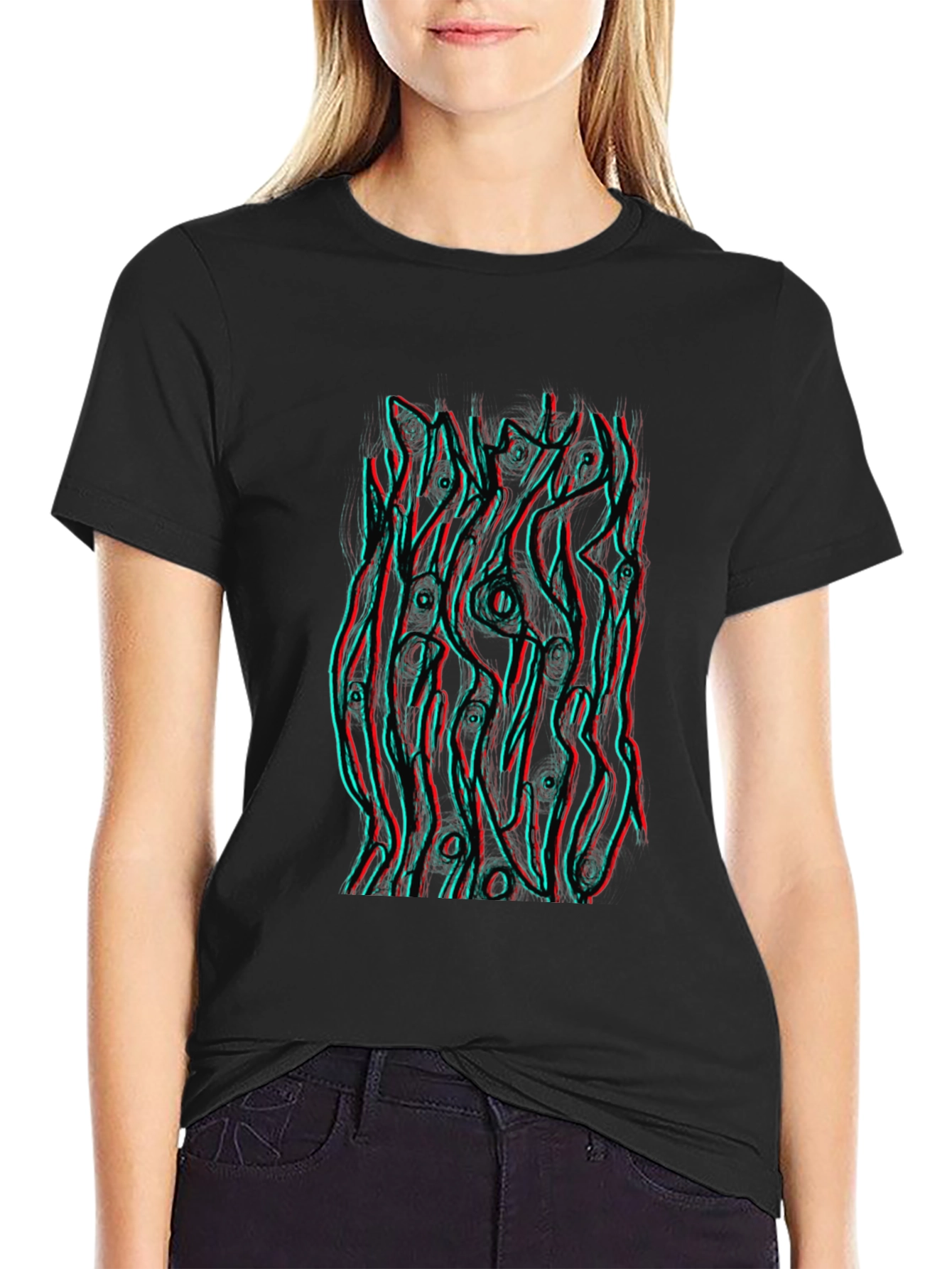 Abstract 3D Style Graphic Tee - Black