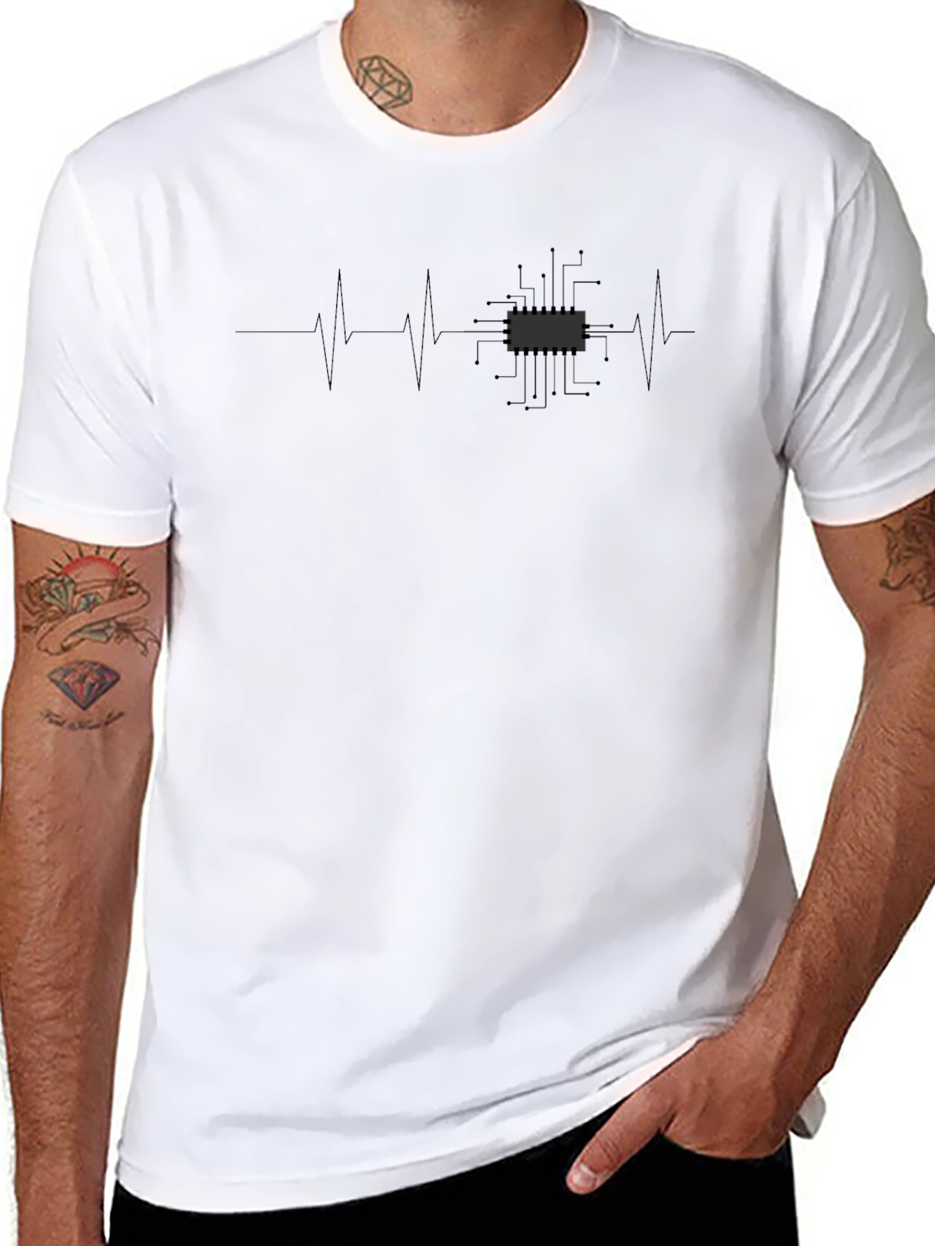 Circuit Board Heartbeat Graphic Tee - Black