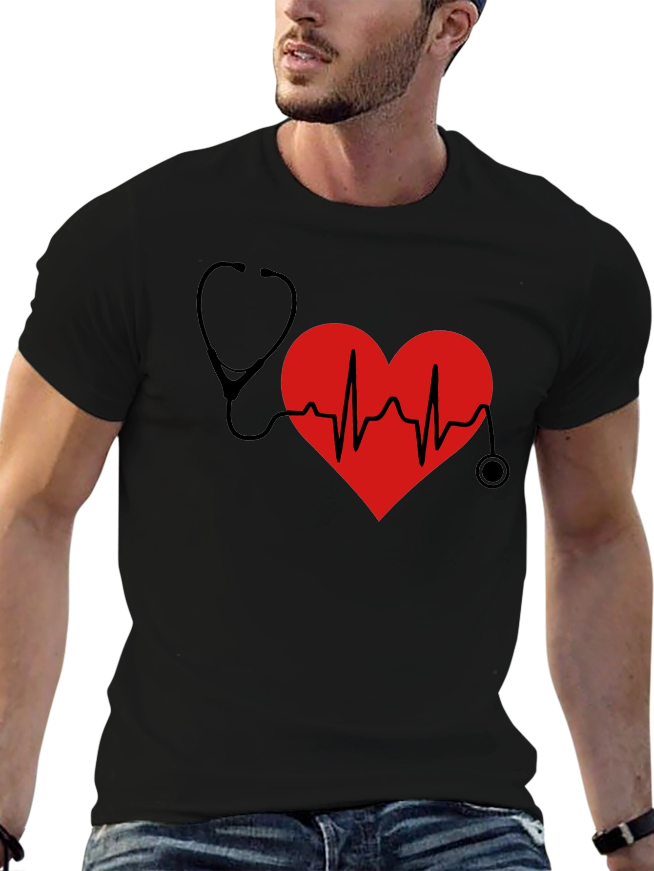 Heartbeat Stethoscope Graphic T-Shirt - Doctor Nurse Gift