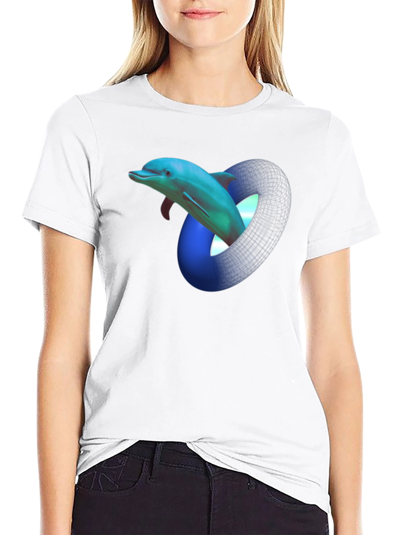 Dolphin Mobius Strip Graphic Black T-Shirt