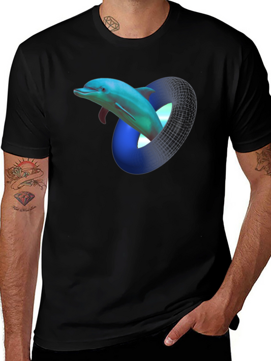 Dolphin Mobius Strip Graphic Black T-Shirt