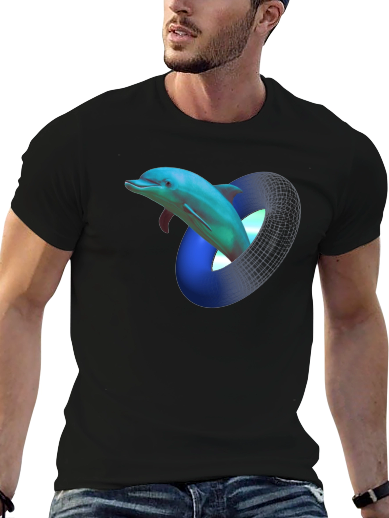Dolphin Mobius Strip Graphic Black T-Shirt
