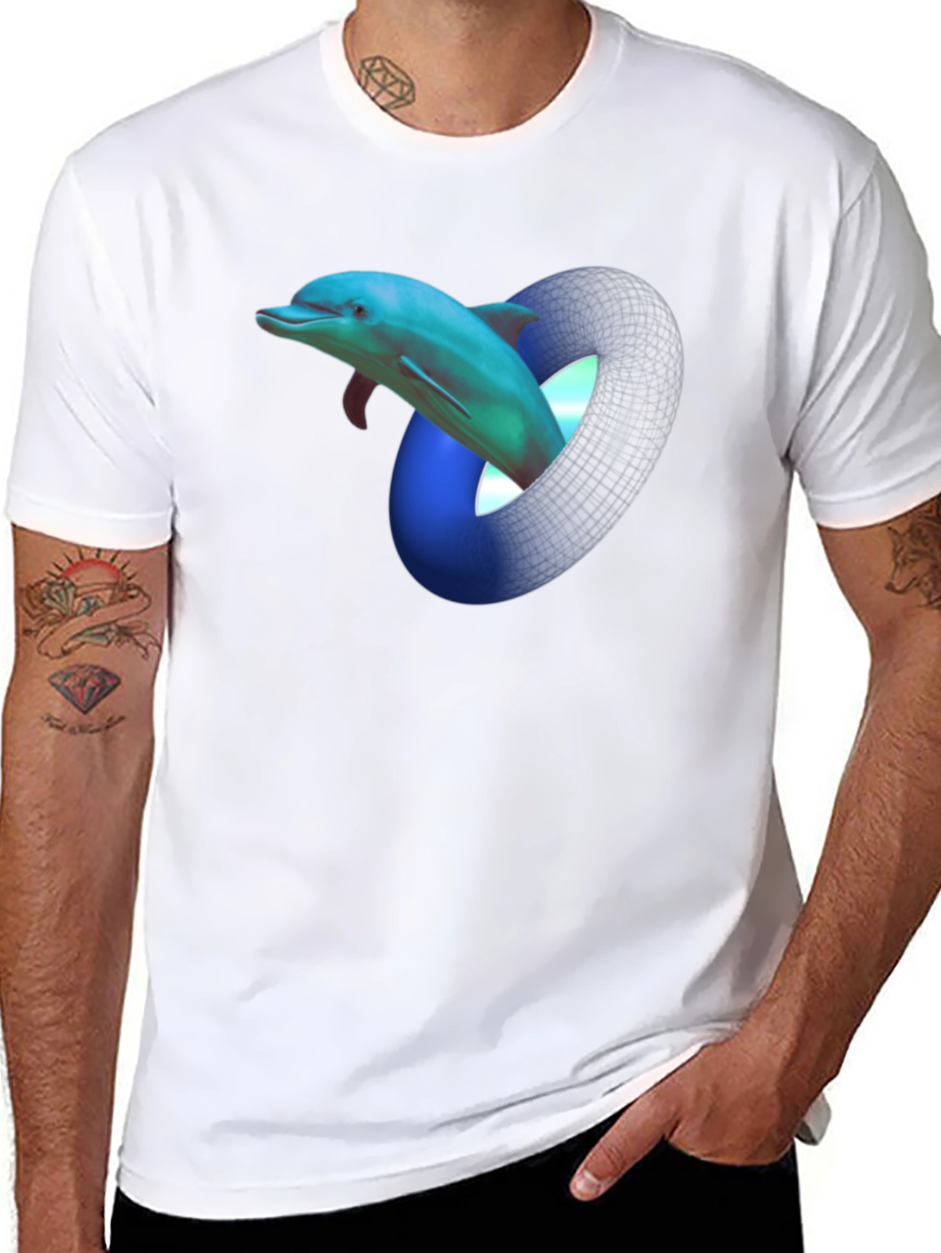 Dolphin Mobius Strip Graphic Black T-Shirt
