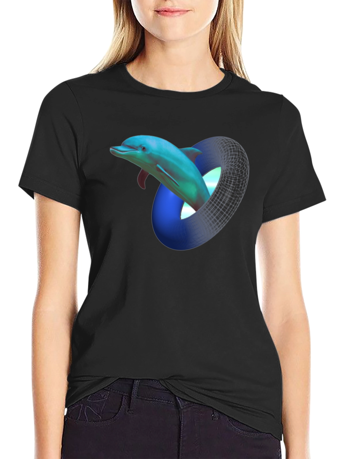 Dolphin Mobius Strip Graphic Black T-Shirt