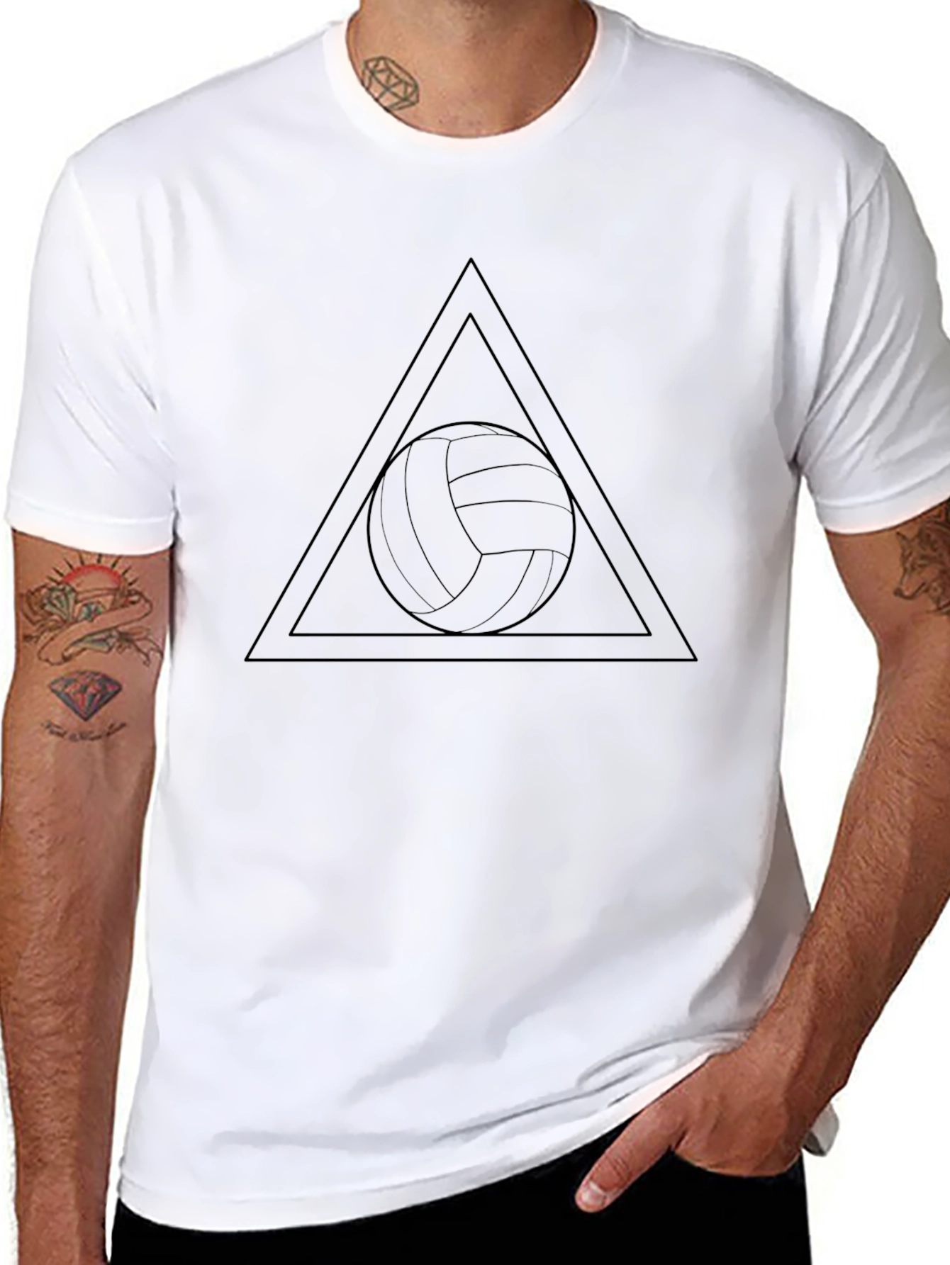 Volleyball Triangle Graphic Tee - Black Cotton Blend