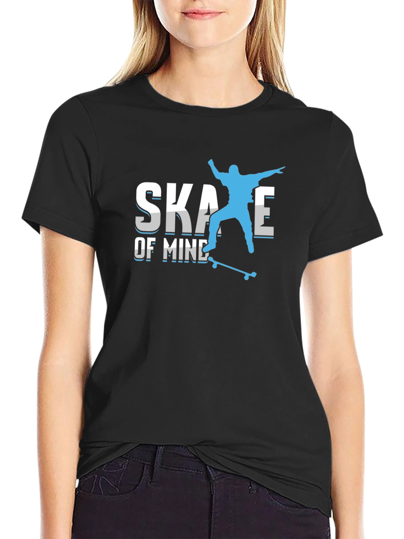Skate of Mind Black Graphic Tee - Skateboarder Design