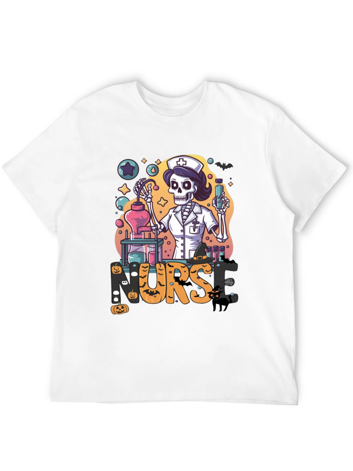 Halloween Nurse Skeleton Black T-Shirt