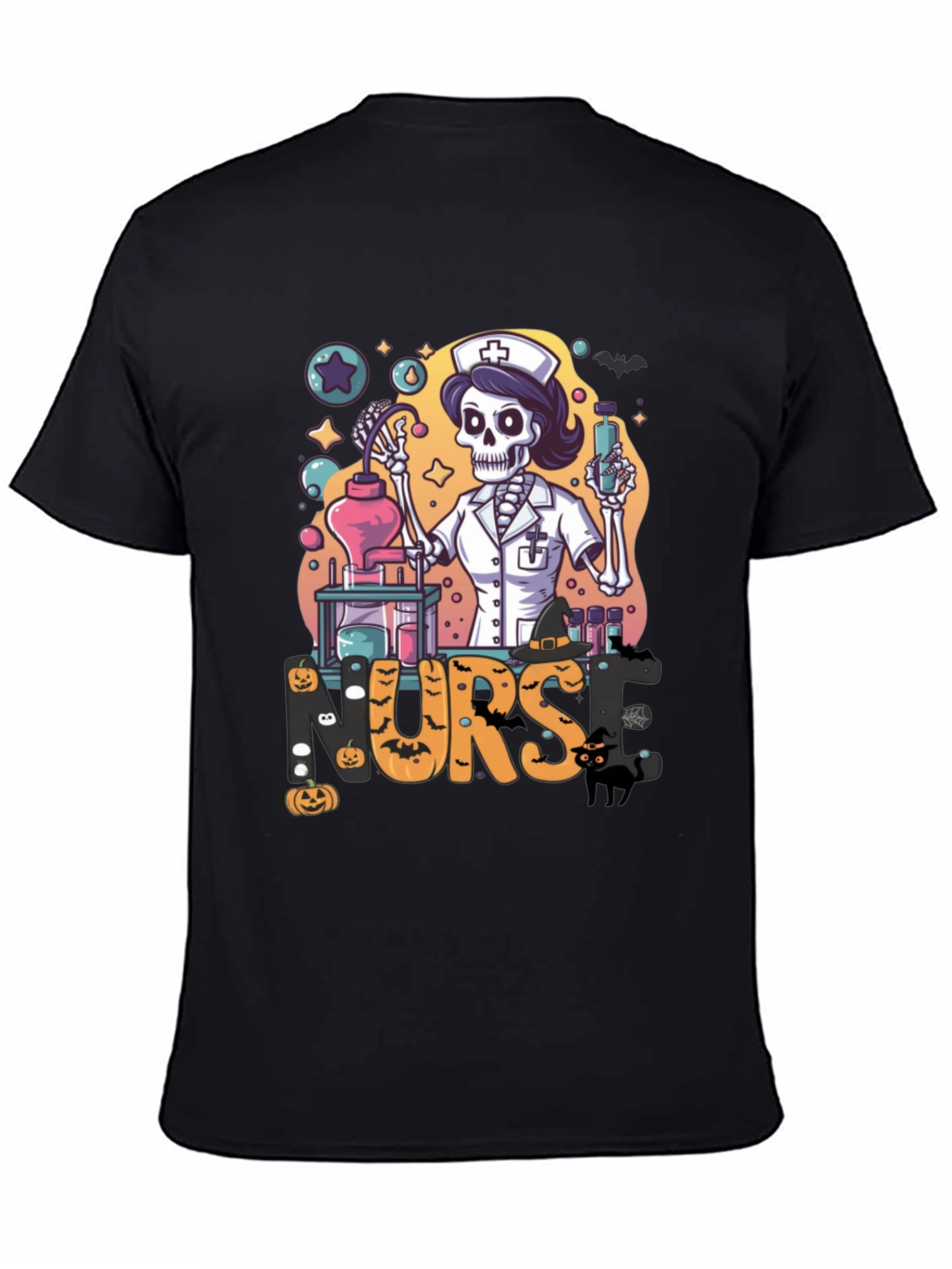 Halloween Nurse Skeleton Black T-Shirt