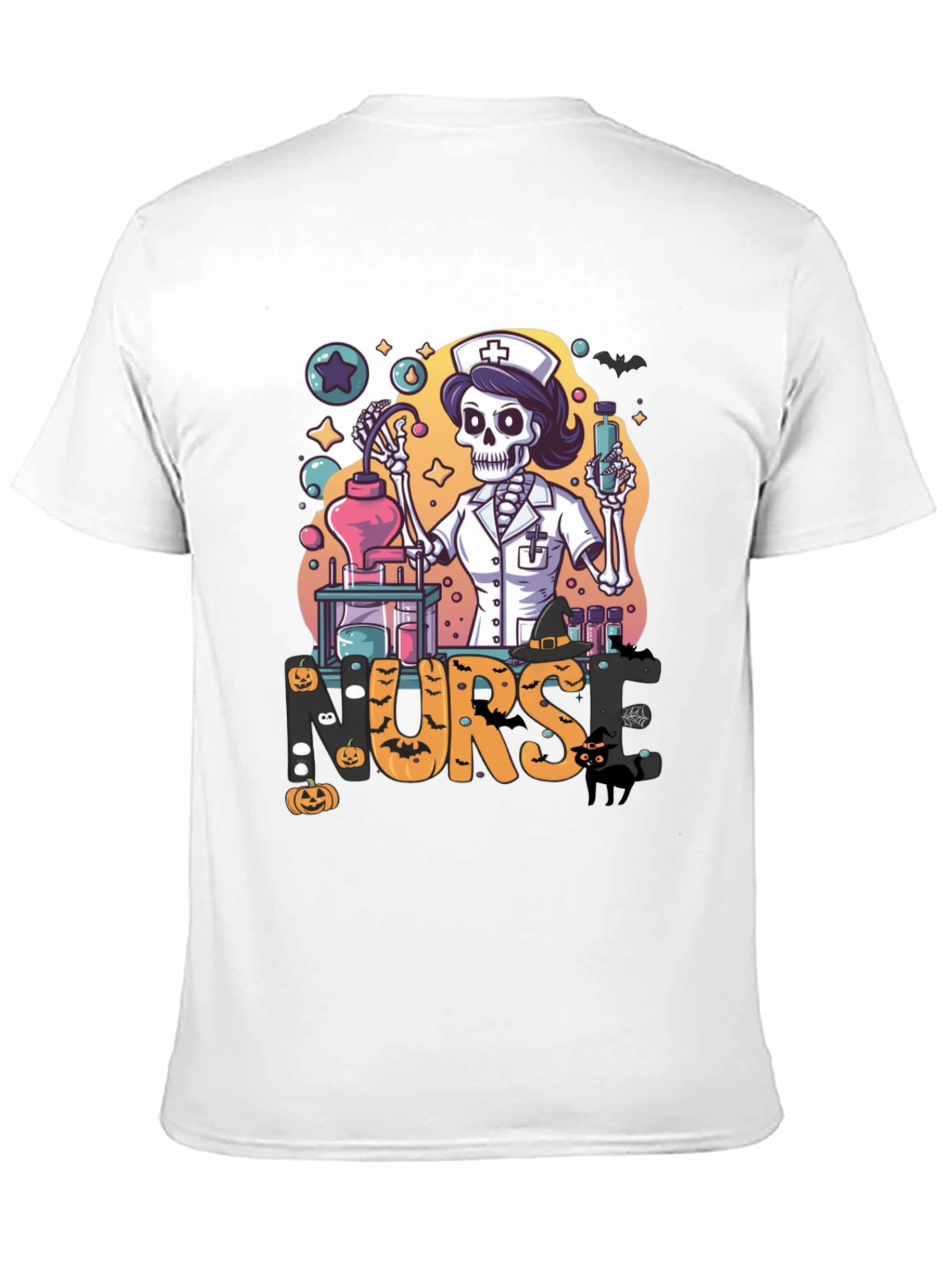 Halloween Nurse Skeleton Black T-Shirt