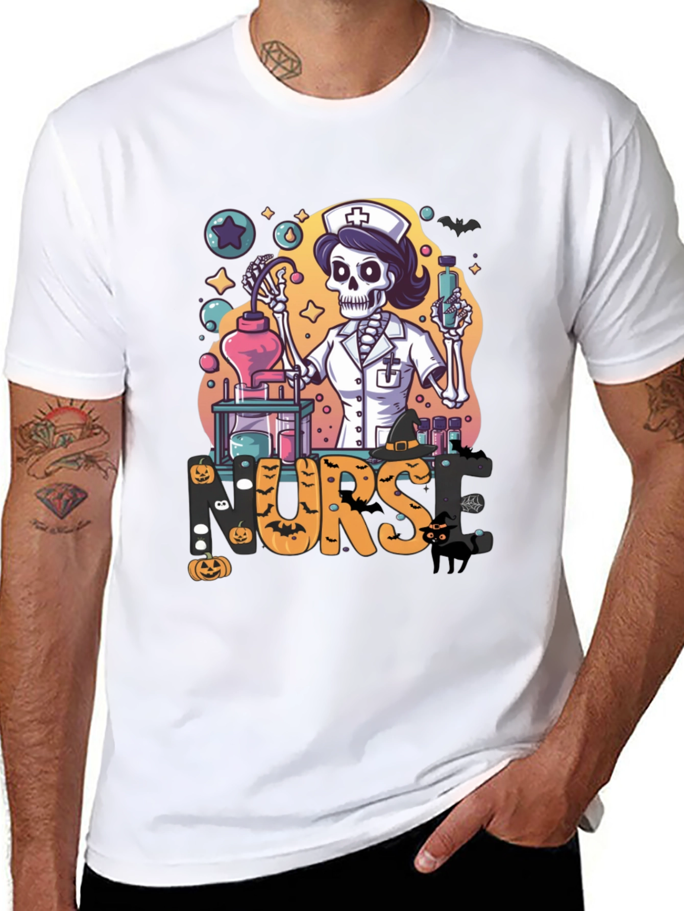 Halloween Nurse Skeleton Black T-Shirt