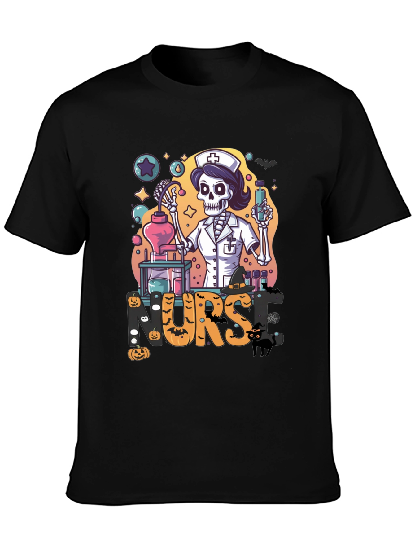 Halloween Nurse Skeleton Black T-Shirt