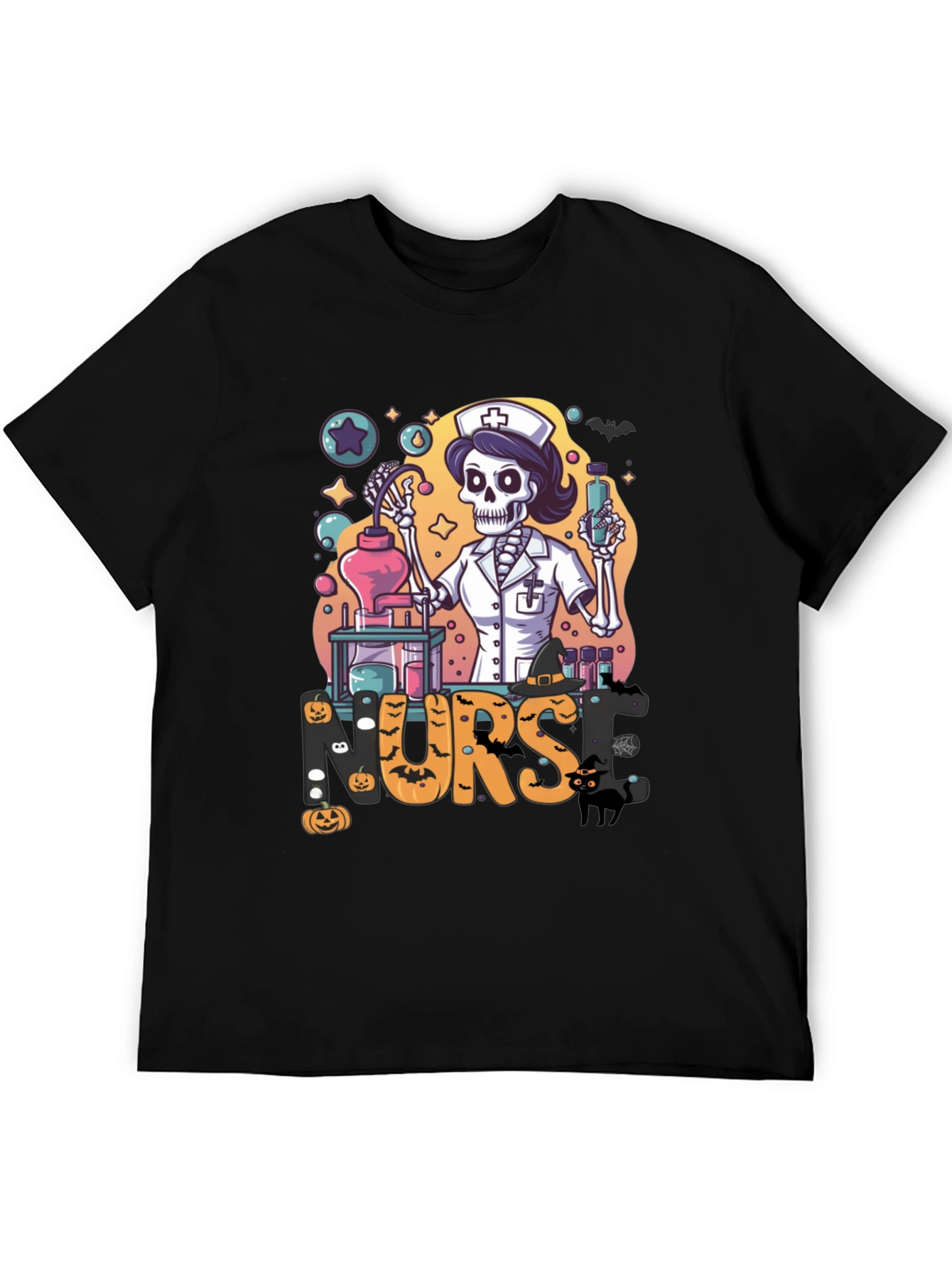 Halloween Nurse Skeleton Black T-Shirt