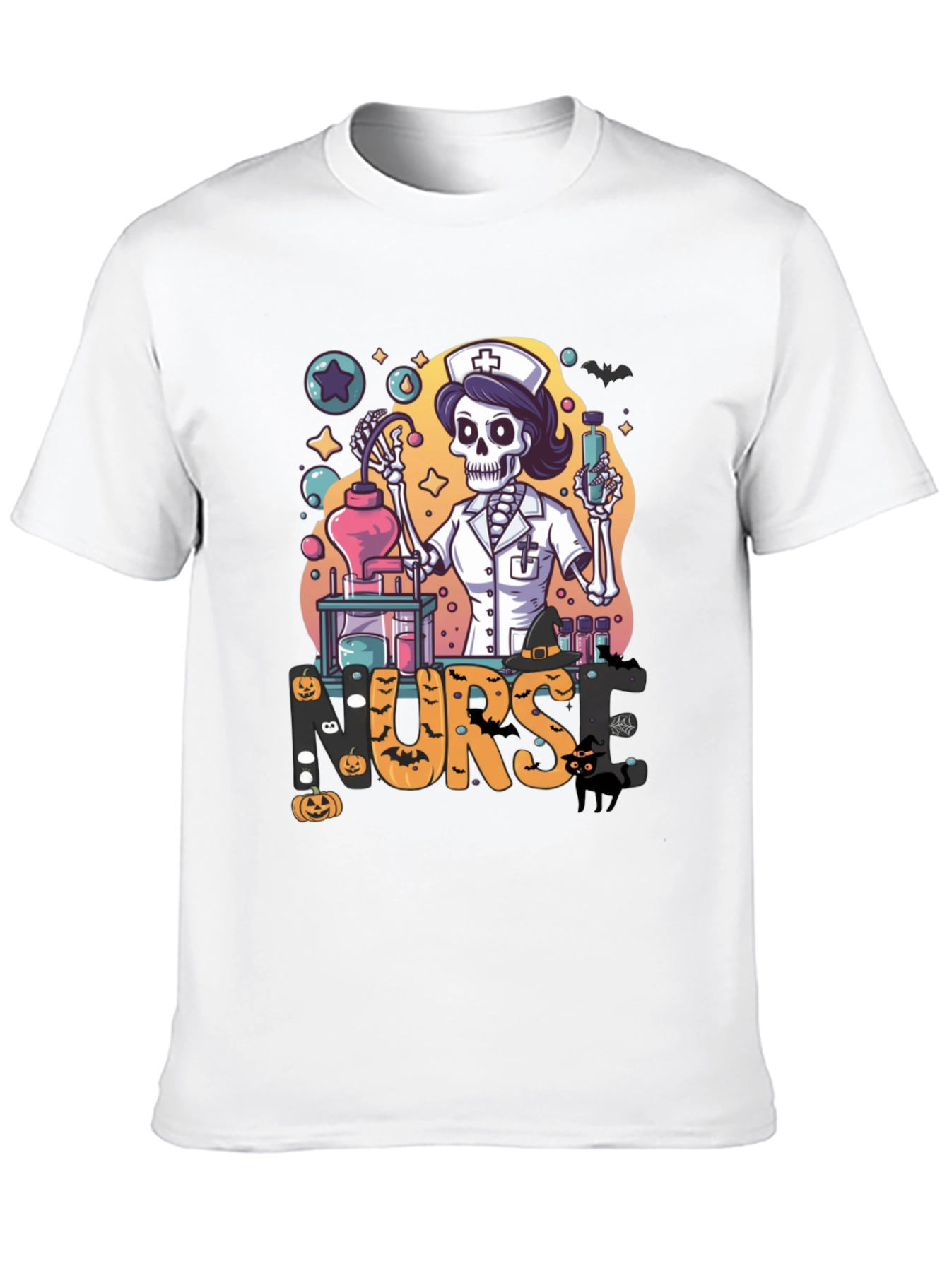 Halloween Nurse Skeleton Black T-Shirt