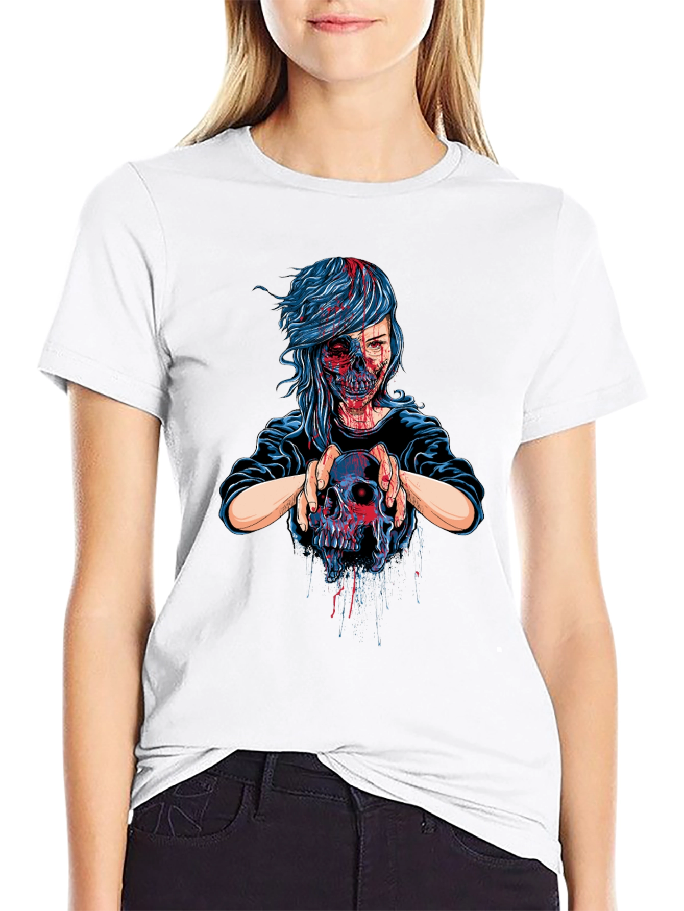 Zombie Girl Skull Graphic Tee