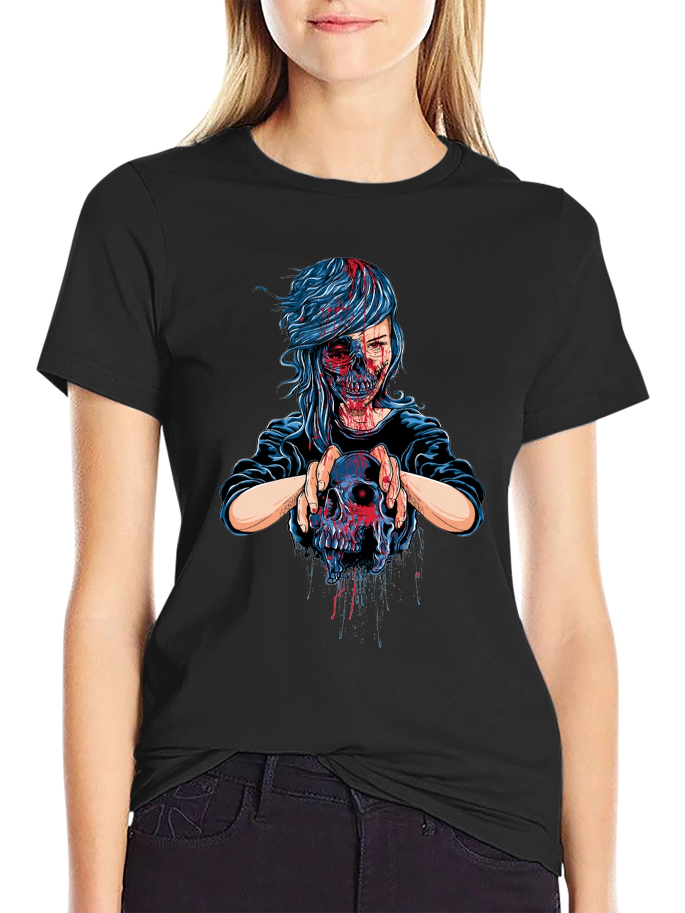 Zombie Girl Skull Graphic Tee
