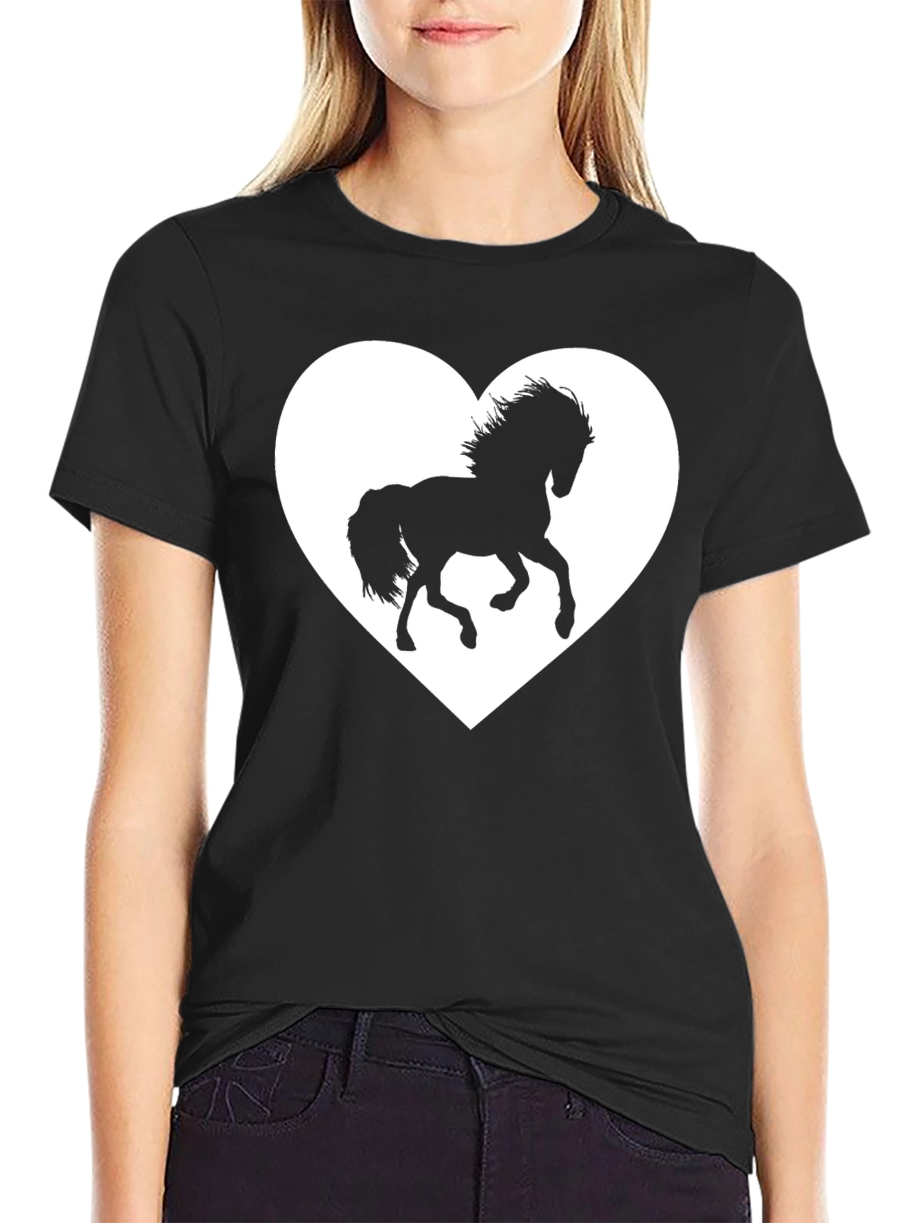 Black T-Shirt with Horse Heart Graphic