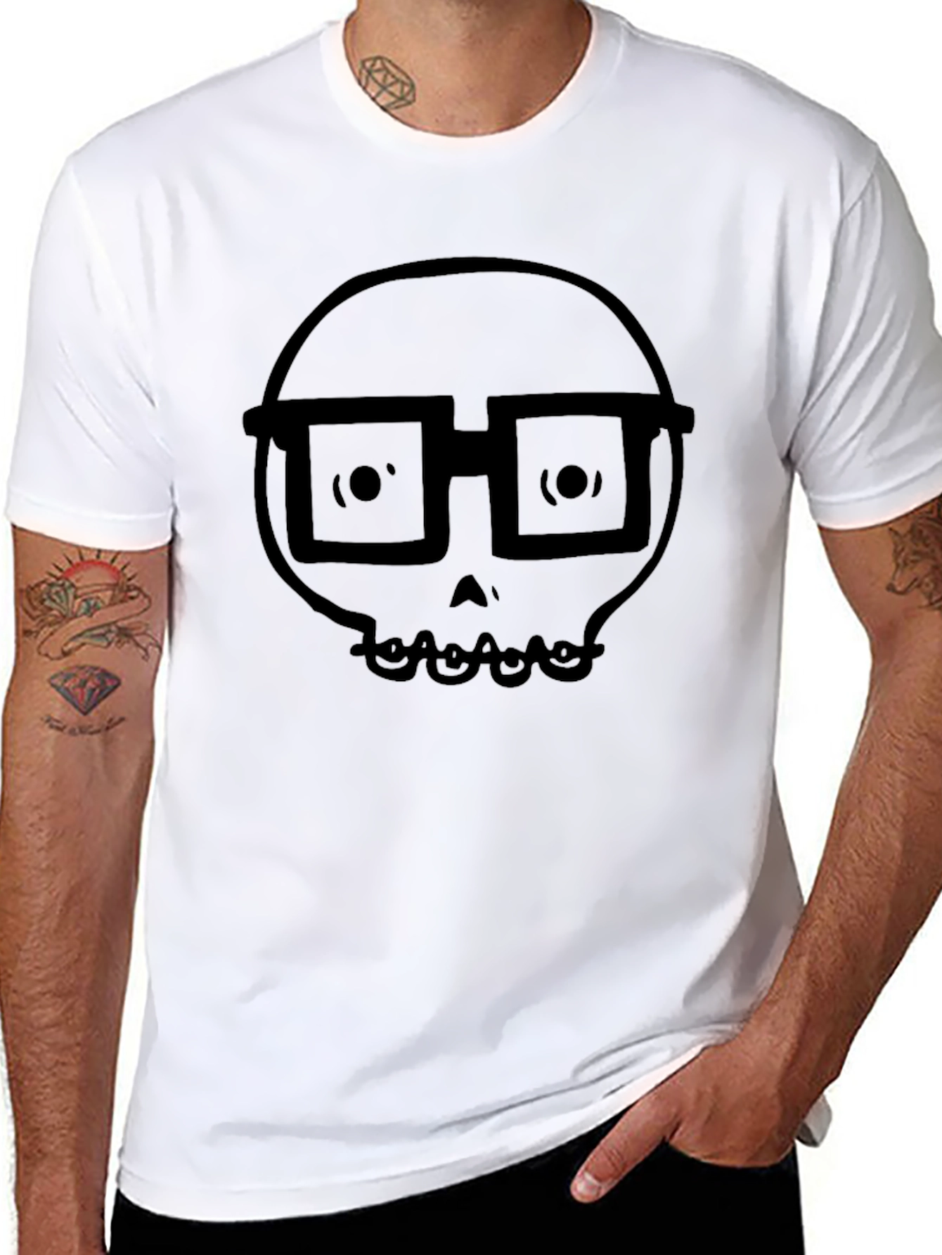 Skull with Glasses Graphic Tee - Mens Black T-Shirt