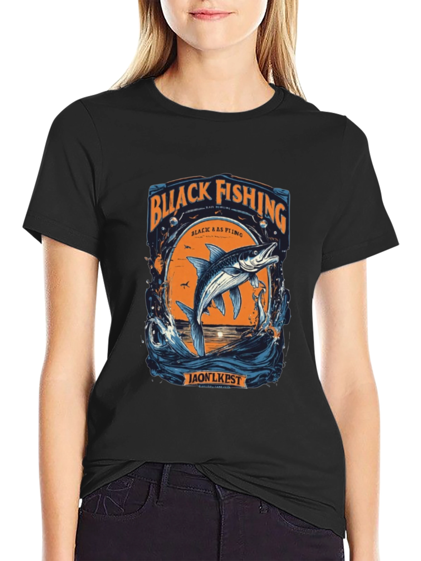 Black Fishing Graphic Tee