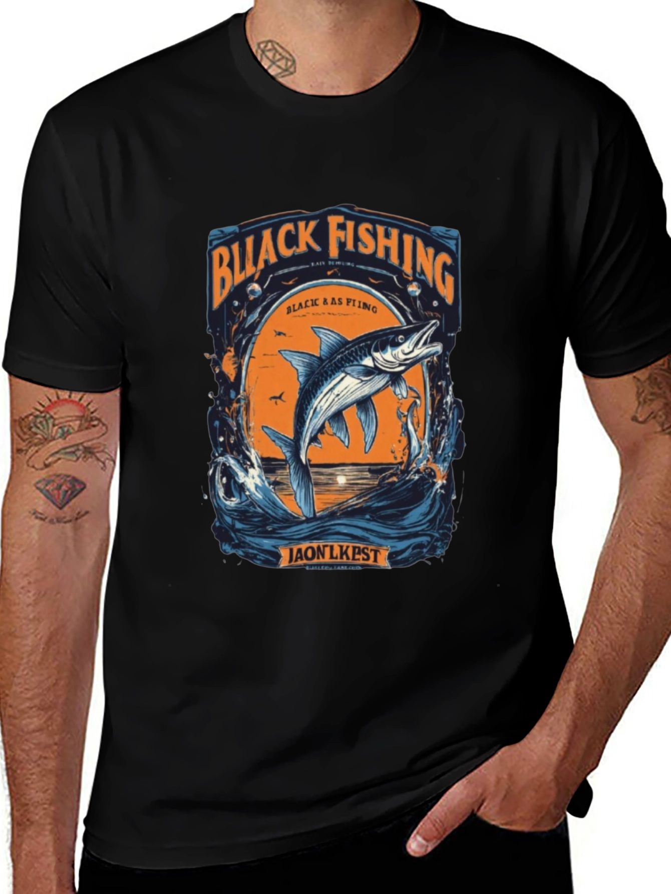 Black Fishing Graphic Tee