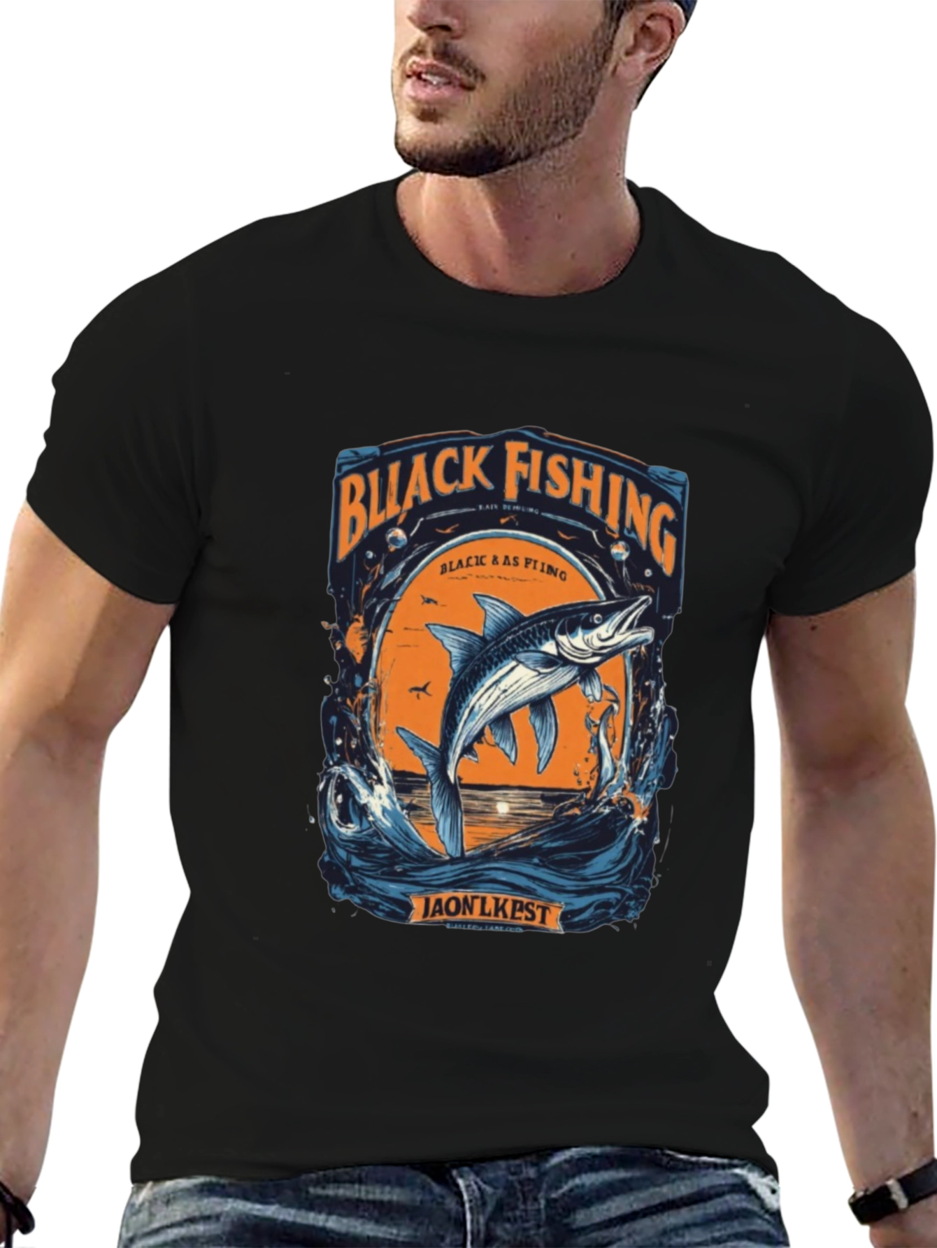 Black Fishing Graphic Tee